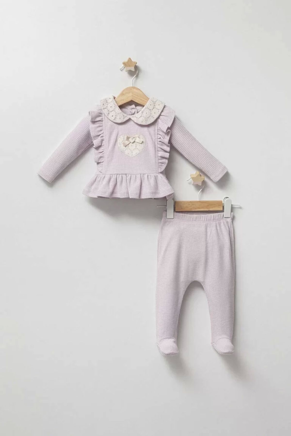 Moda Şahsenem Baby Lace Heart Bebek Zıbın Takım Lila