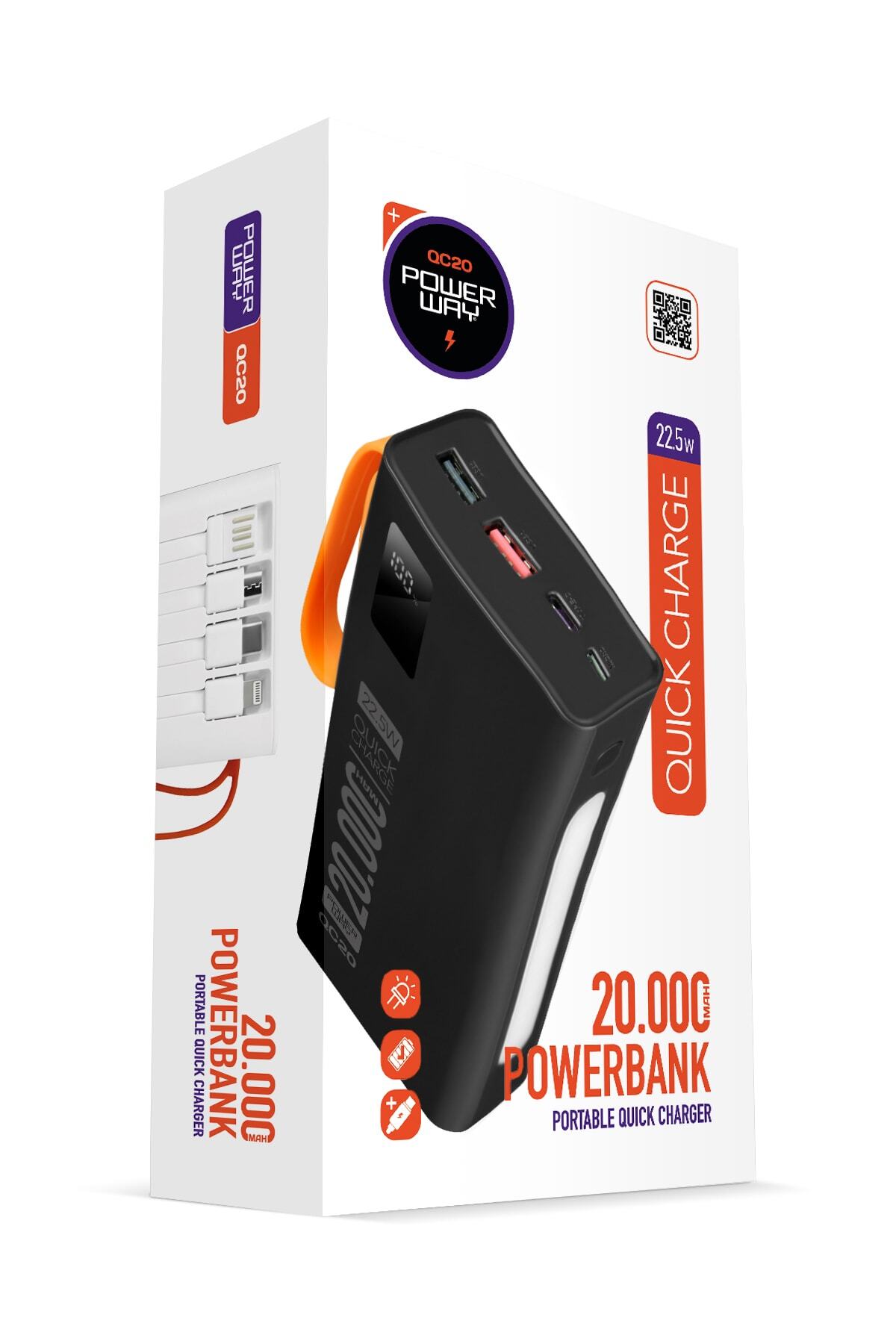 20.000 mAh Pd 22.5w Wired 3.0 Fast Charging Actual 20.000 mAh Guaranteed Illuminated Qc20 Black Powerbank