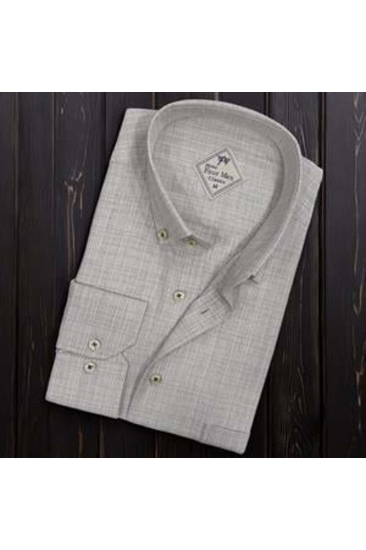 EREN STYLE Linen Keten Hafif Kumaş Uzun Kollu Ekru Erkek Gömlek (Regular Kalıp)
