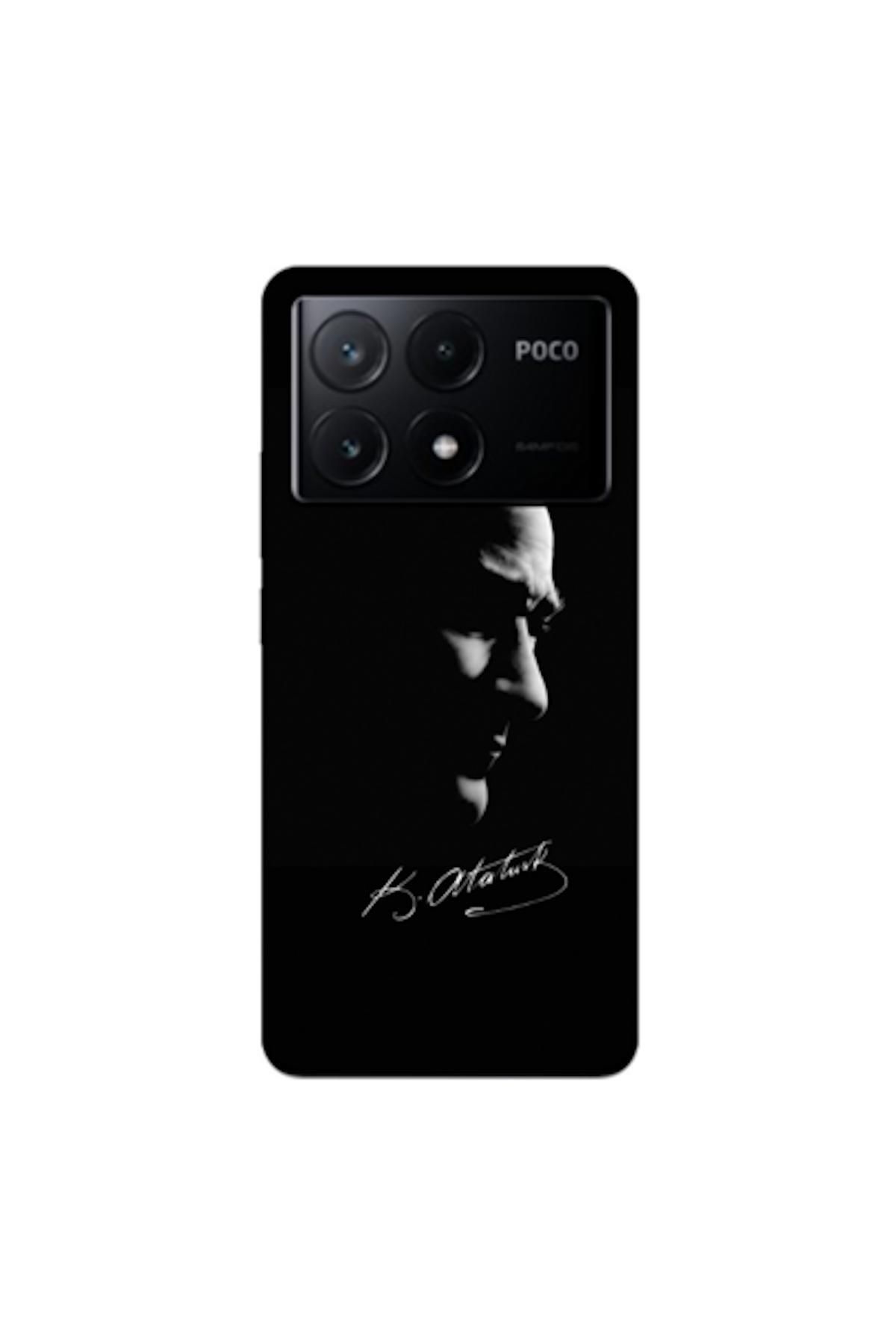 Zebana Xiaomi Poco X6 Pro 5G Uyumlu Kılıf Mustafa Kemal Atatürk Black Silikon Kılıf (Baskılı)