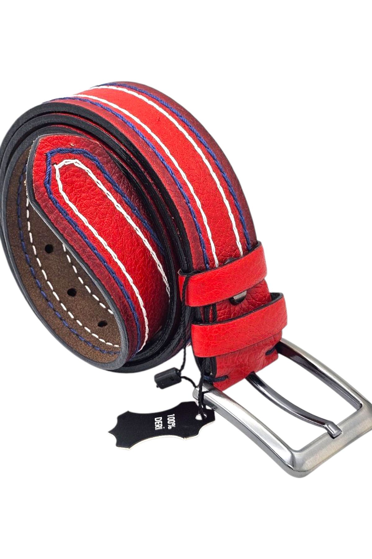 RyS Leather Atelier %100 Hakiki Deri Erkek Spor Kot Kemeri 4 Cm Manda Derisi Kırmızı Kemer Hediye Kutulu Çeyizlik Kemer