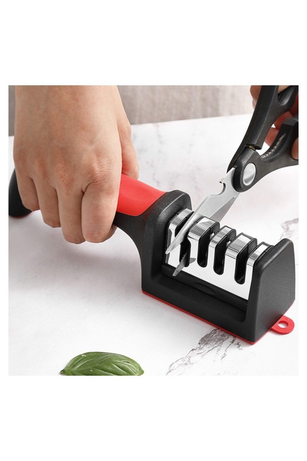 ECARLA-Knife and scissors sharpener, multifunctional, black with red, 4 levels, KU01 3