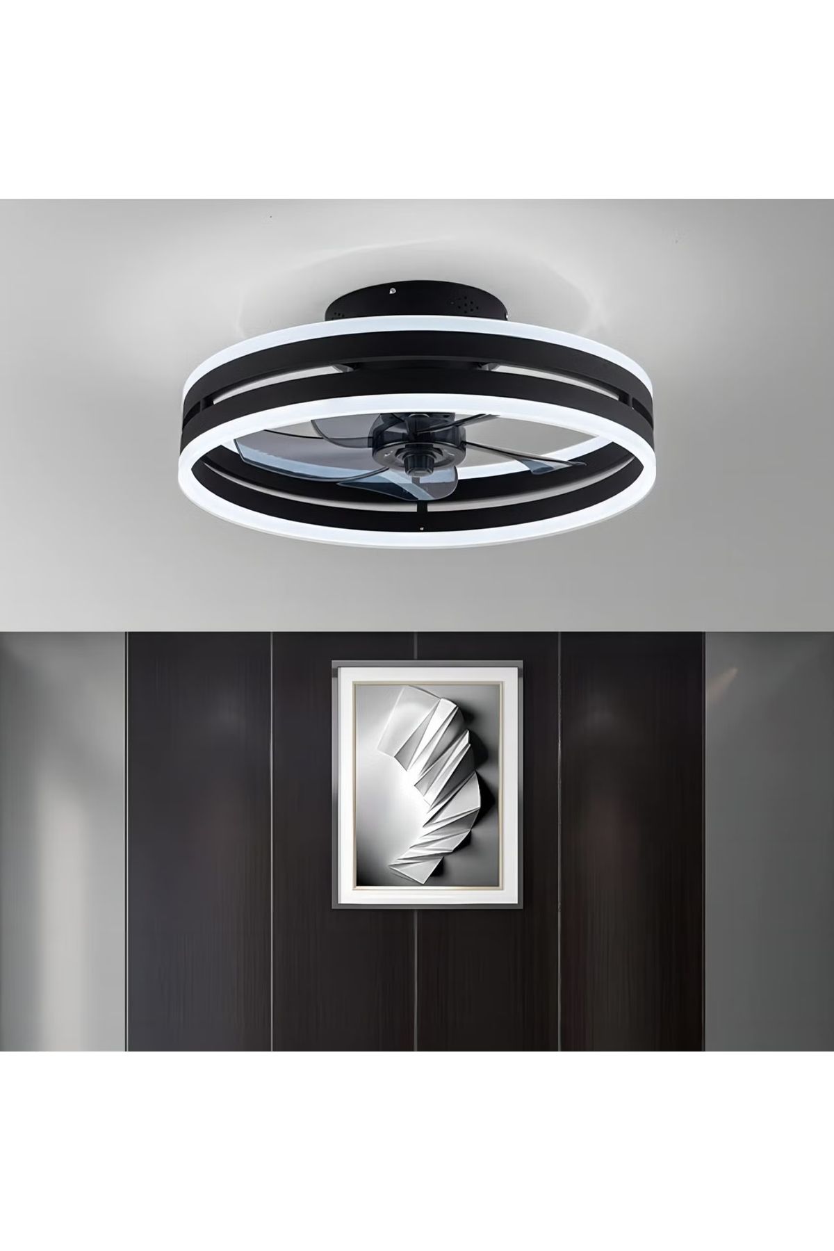 FlashHawk-Ceiling Fan with Light, with Remote Control, 6 Speeds Adjustable, Flush Mount Ceiling Fan 50 * 22CM 2