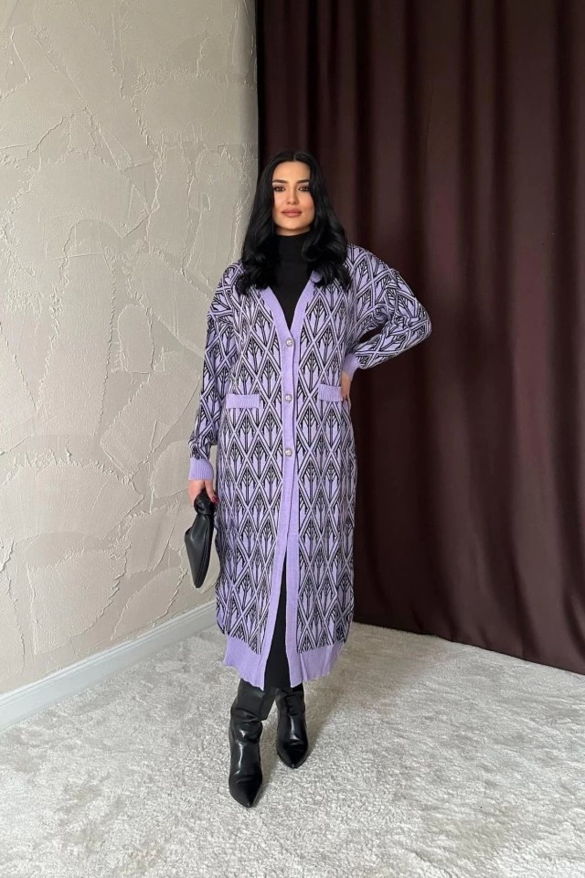 nedo7 Lila Düğmeli Triko Hırka