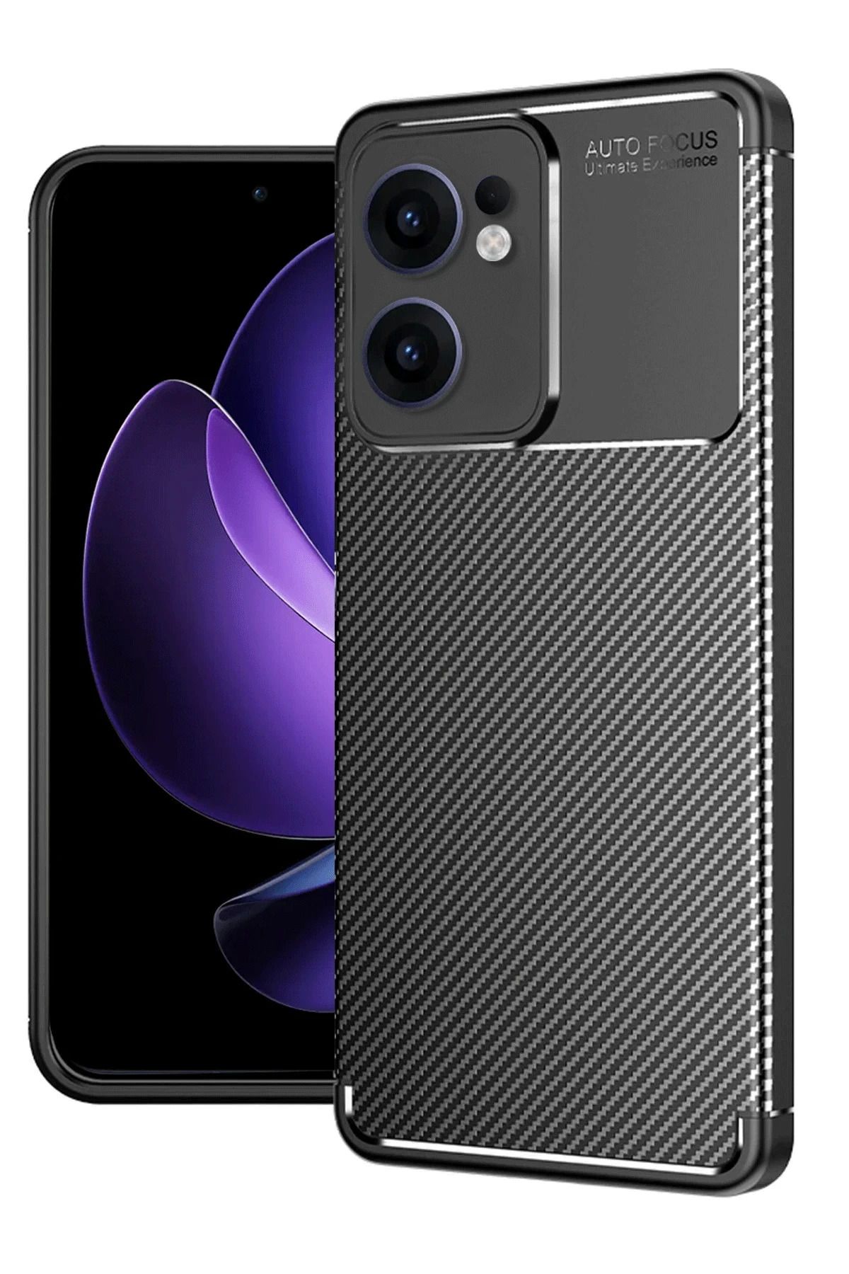 NewFace Reno 13F Kılıf Auto Focus Karbon Kapak - Siyah MRAYD