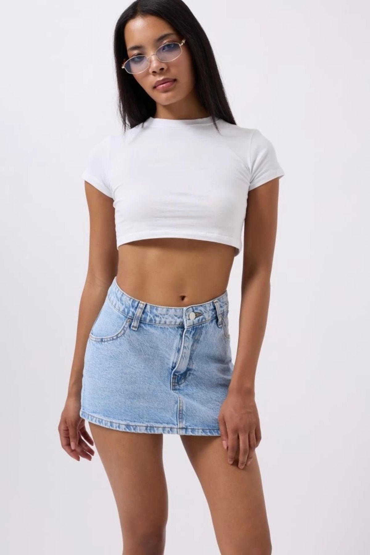 nedo7 Asimetrik Bel Denim Mini Etek