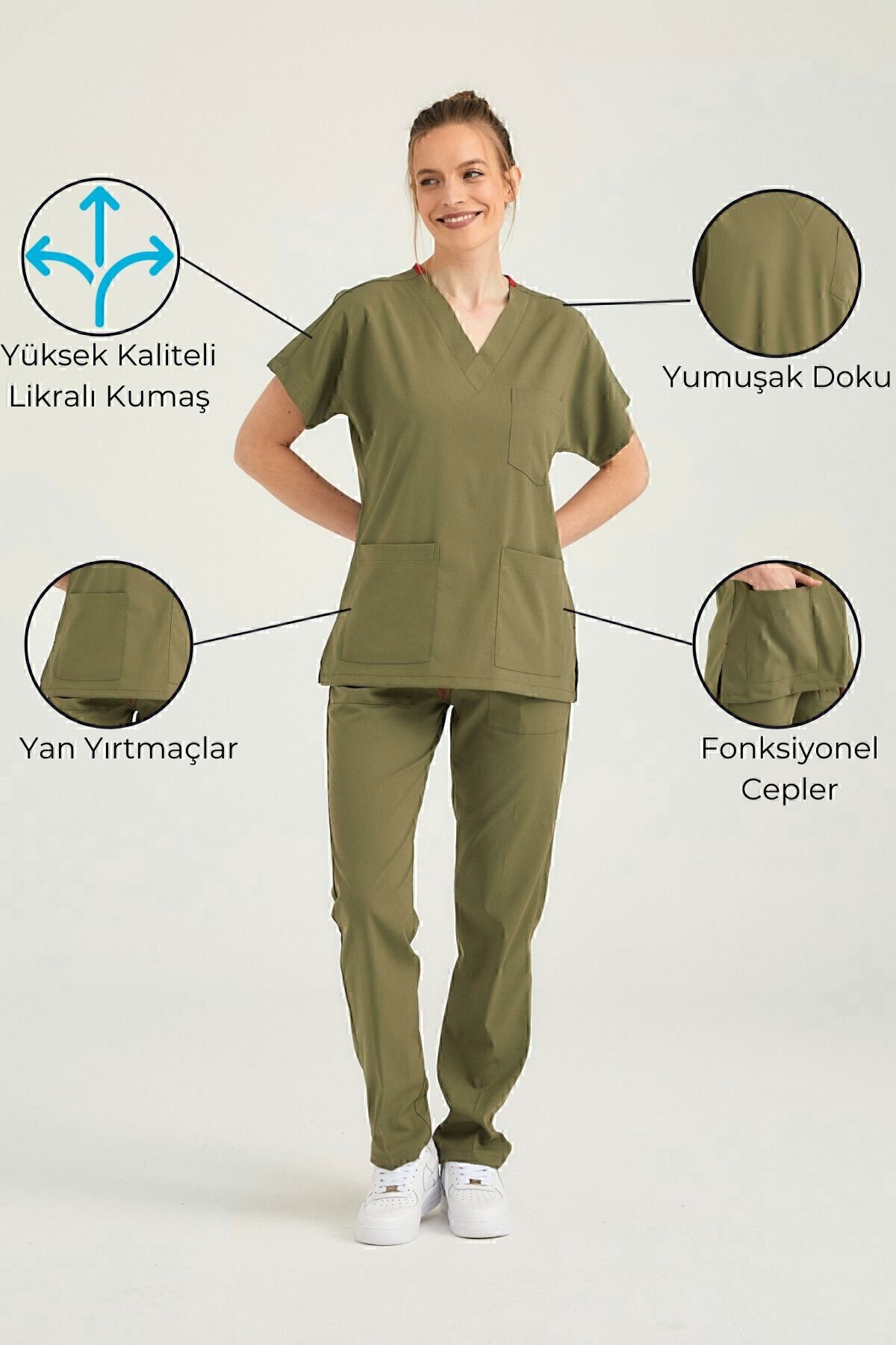 Pozitif Üniforma Tricou Pentru Asistentă Din Lycra Kaki Partea De Jos A Superioară Costum Chirurgical Scrubs Uniforme Tricou Chirurgical - S