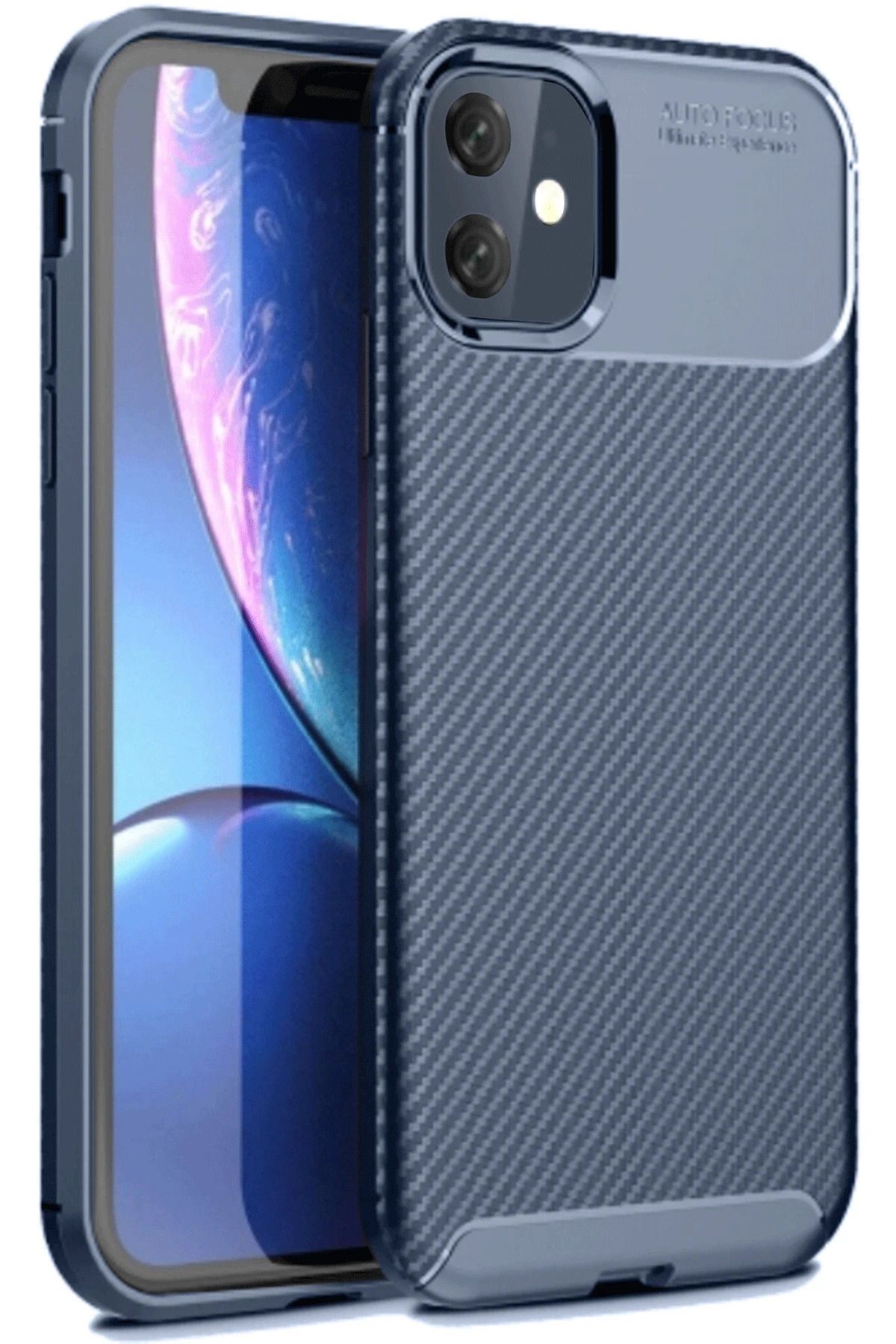 NewFace iPhone 11 Kılıf Auto Focus Karbon Kapak - Lacivert MRAYD