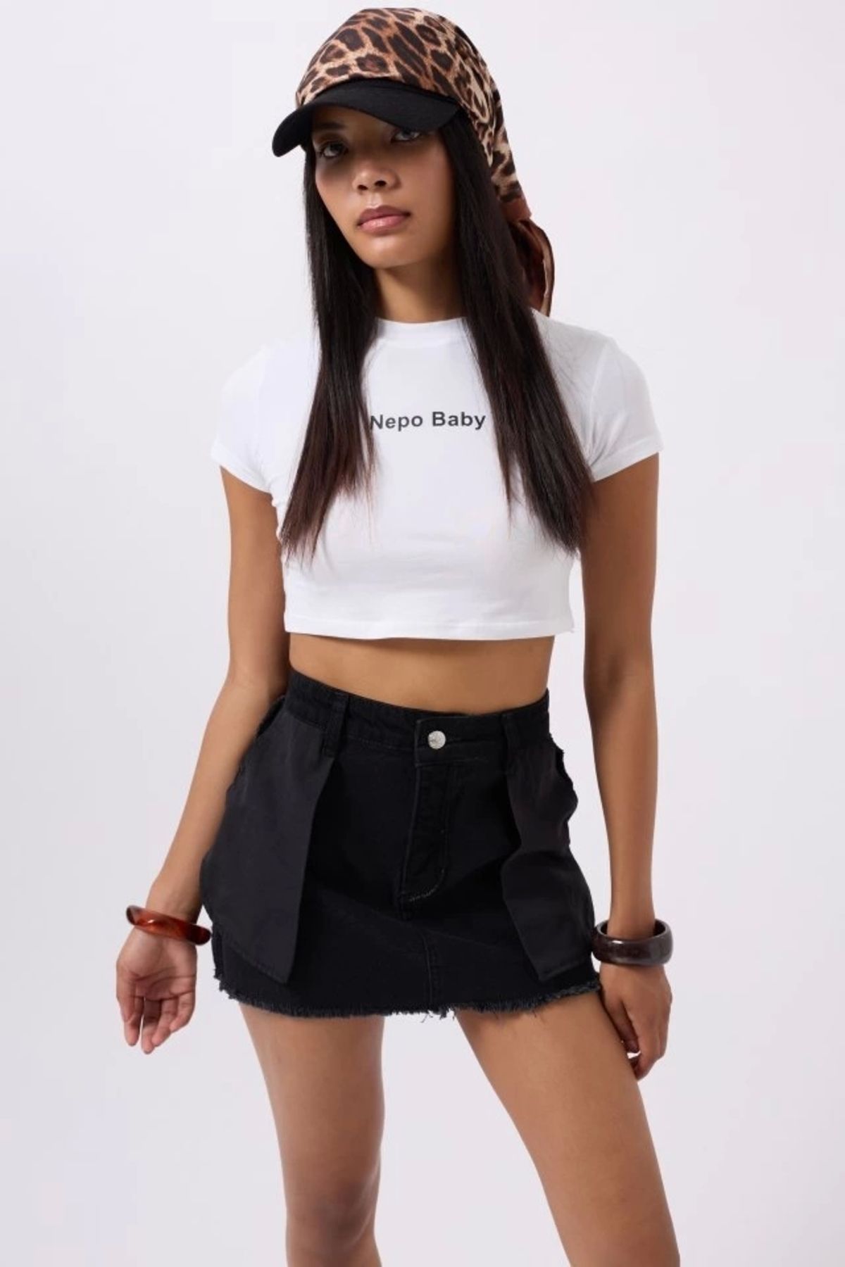 nedo7 Ters Detay Denim Mini Etek