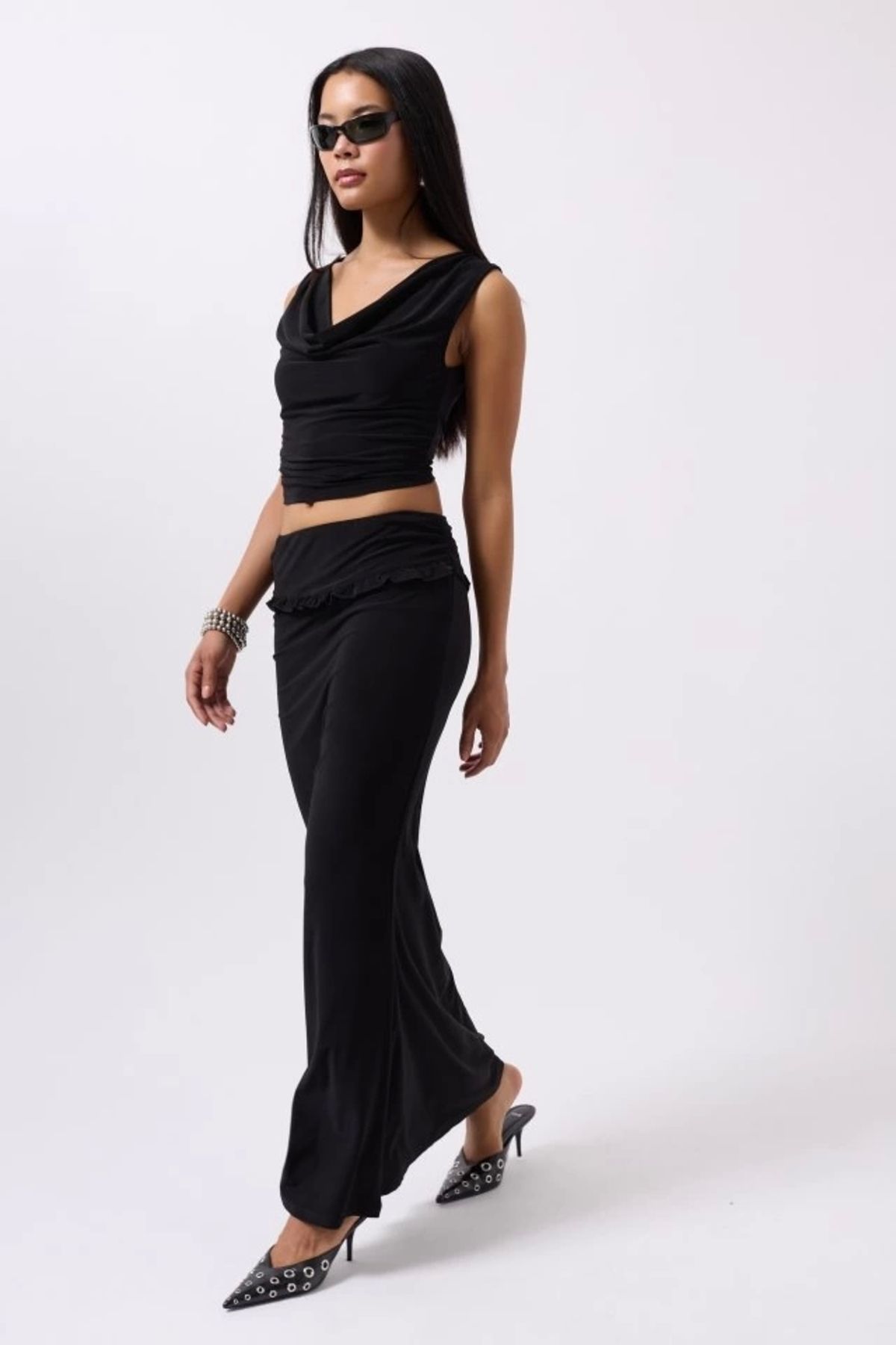 Butik Katlama Bel Detay Maxi Etek