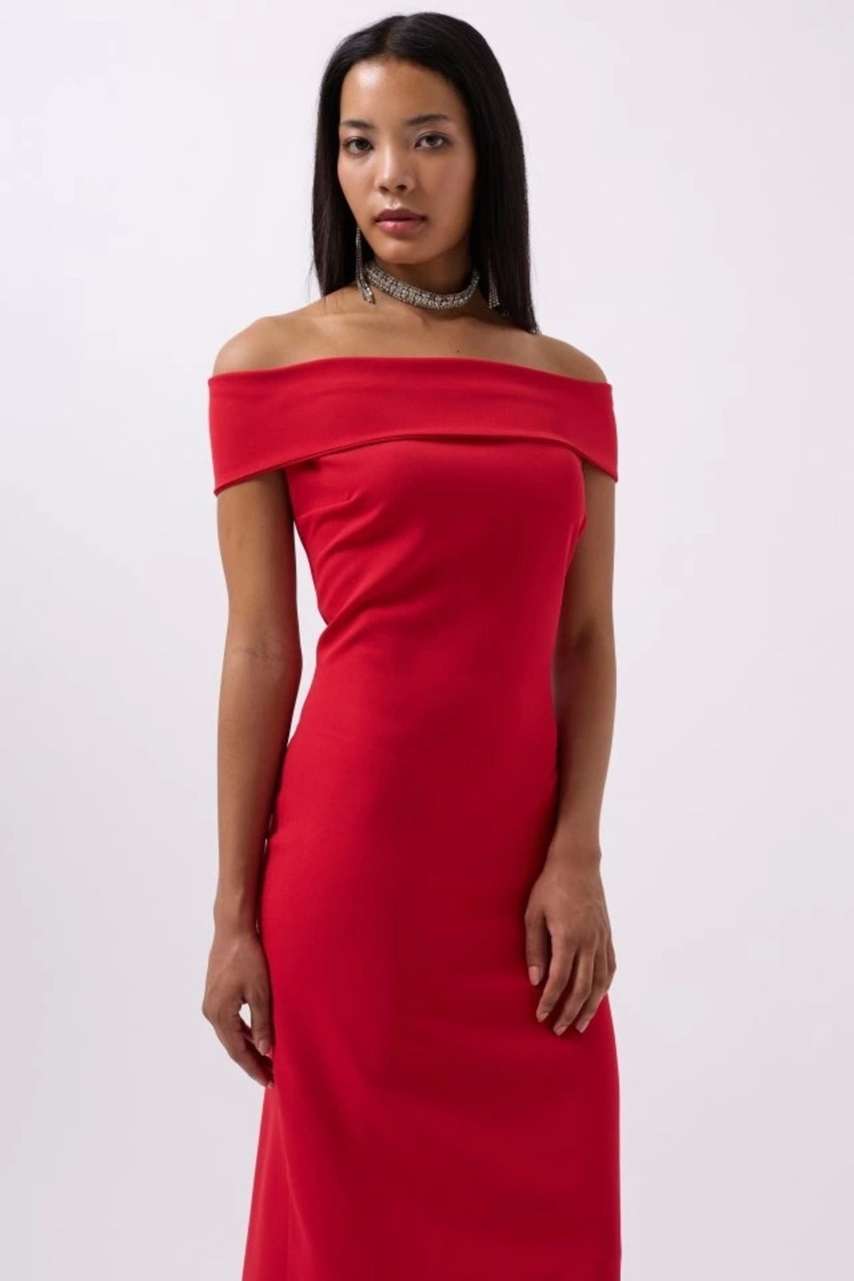 Butik Omuz Katlama Detay Maxi Elbise