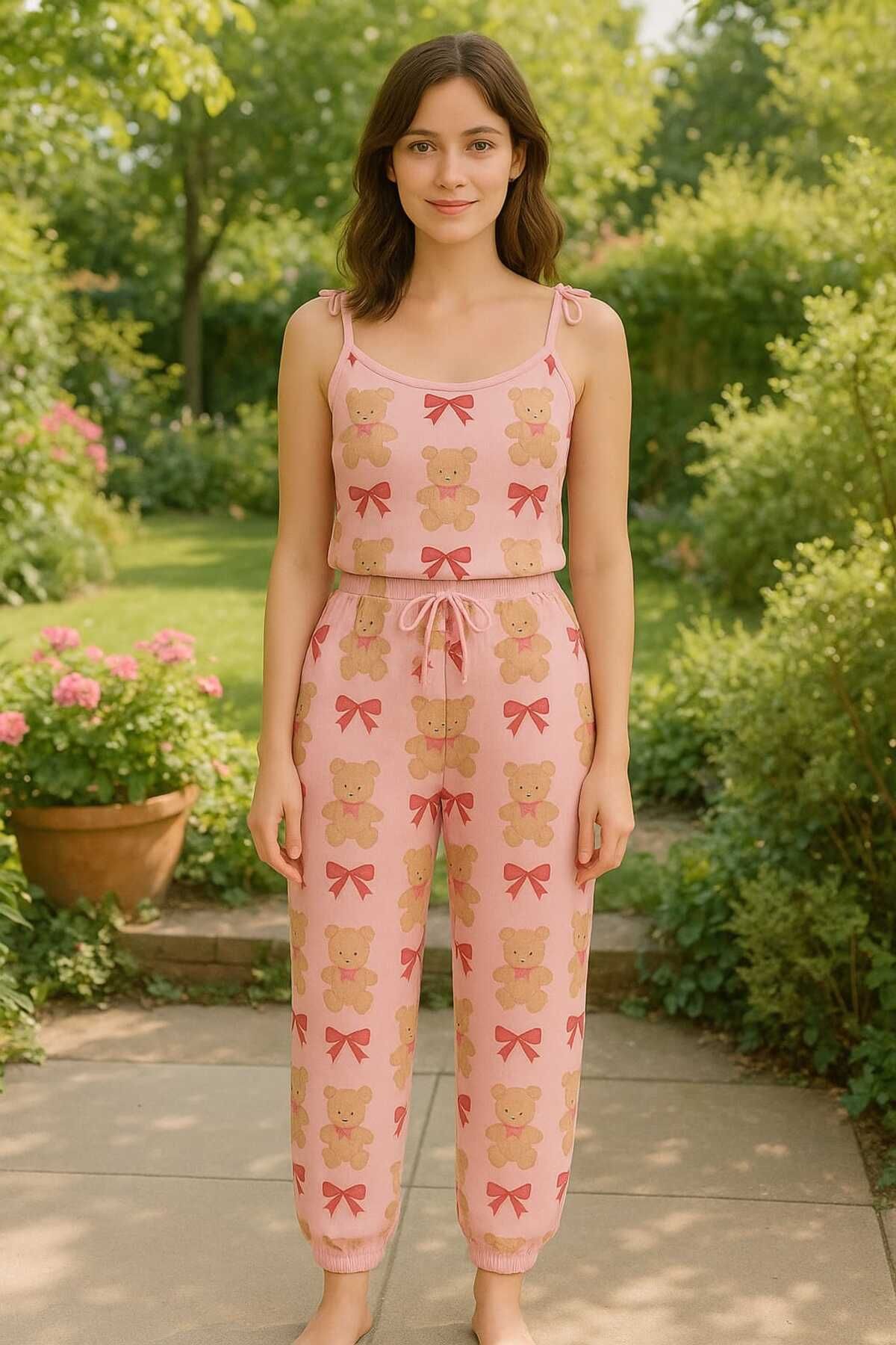 PEMBİŞ HOMEWEAR Bürümcük Ayıcıklı 2 Parça Atlet ve Şalvar Pijama Takımı