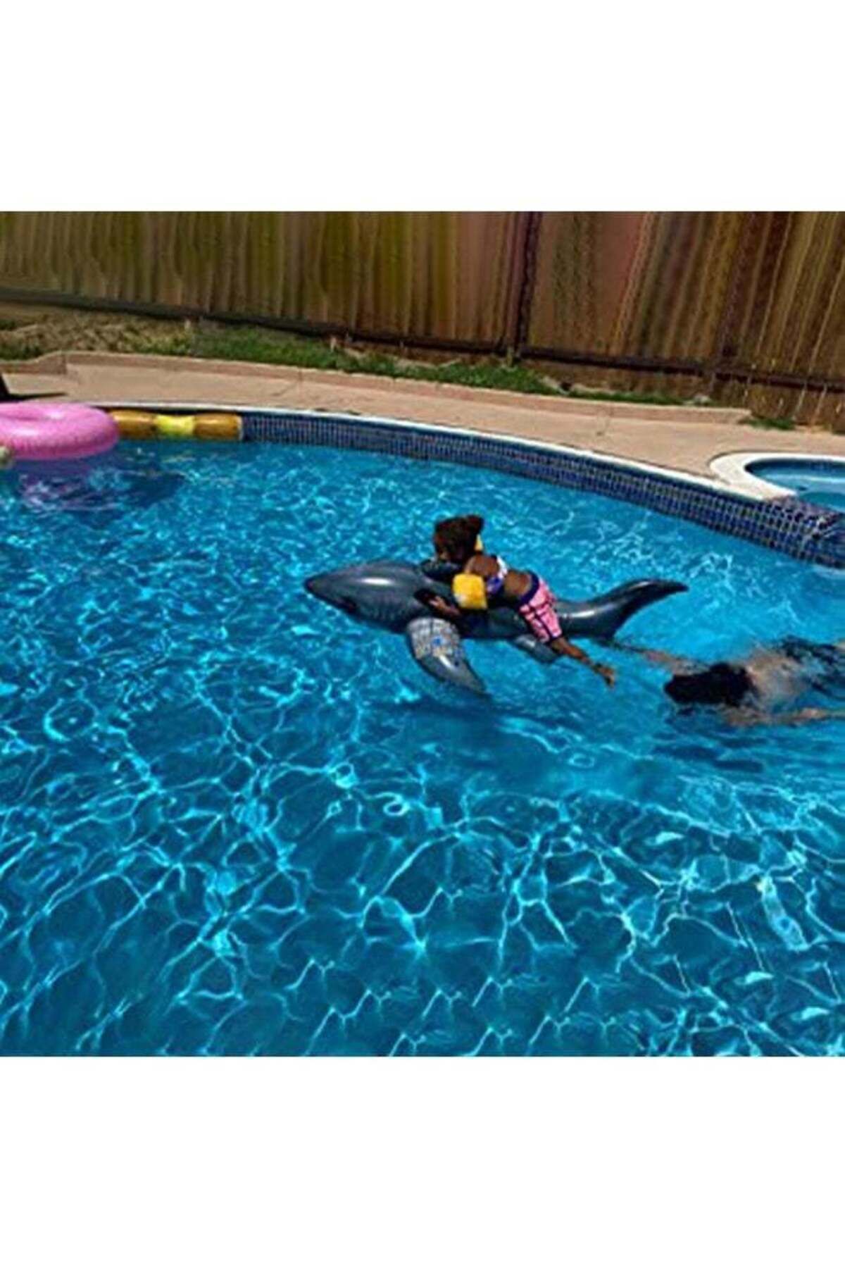 fulina-Shark Inflatable Float, Simulated Shark, Suitable for Children to Play in the Swimming Pool, Gray 5