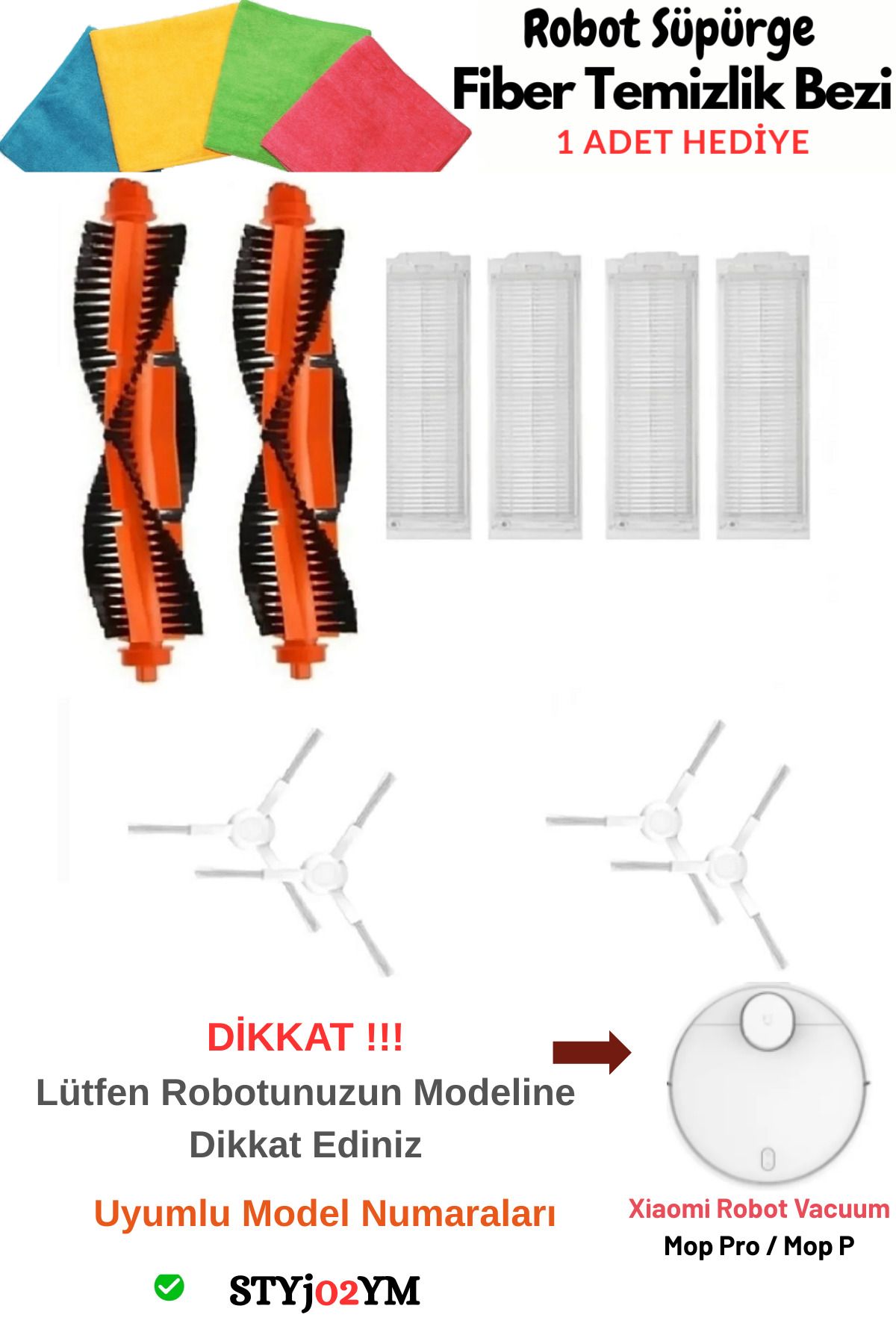 Xiaomi Mi Robot Vacuum Mop Pro (MODEL KOD:STYTJO2YM) Uyumlu Hepa Filtre,Fırça Yenileme Seti