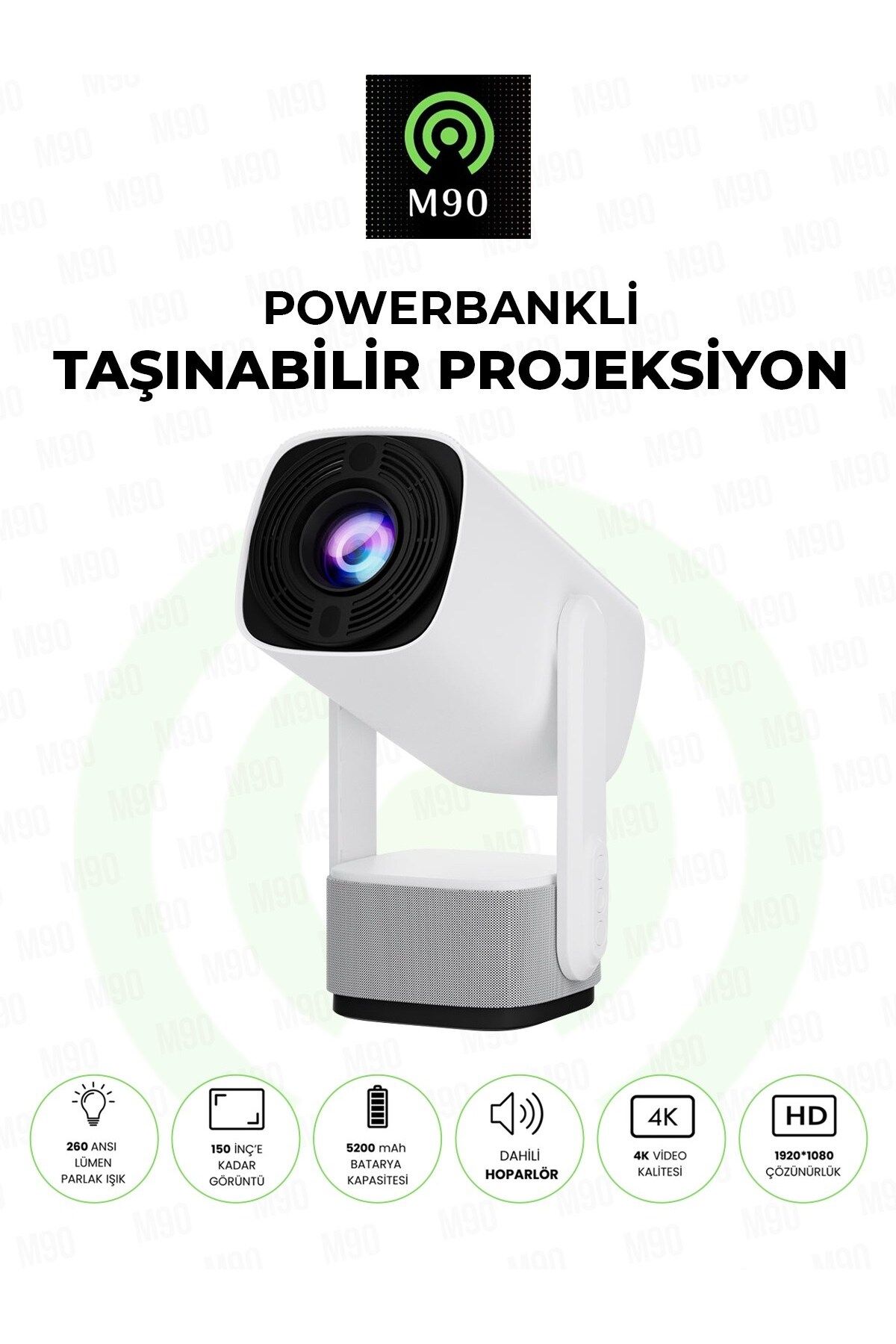 Bataryalı Projeksiyon Cihazı Taşınabilir 4k Destekli 1080p Android Sistemli Projektör Hoparlörlü