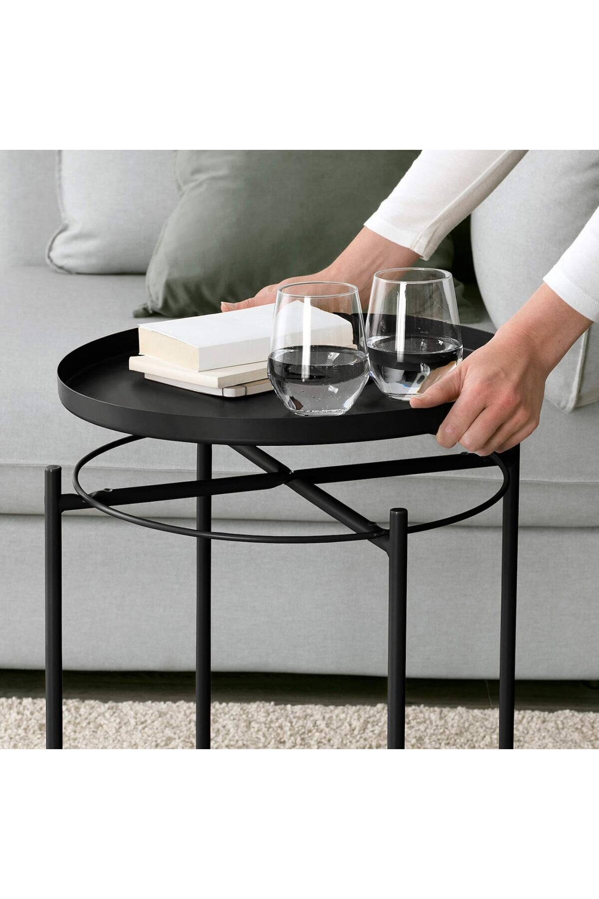 طاولة جانبية دائرية مقاومة للصدأ والماء، طاولة بجانب السرير لغرفة المعيشة وغرفة النوم من بونكا