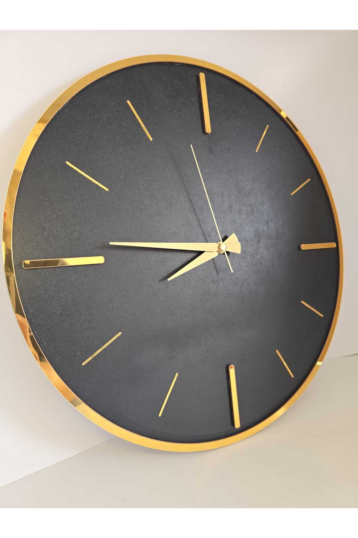 Modern Misya Time (Gold-Siyah) - Akar Sessiz Mekanizmalı - Ahşap Duvar Saati