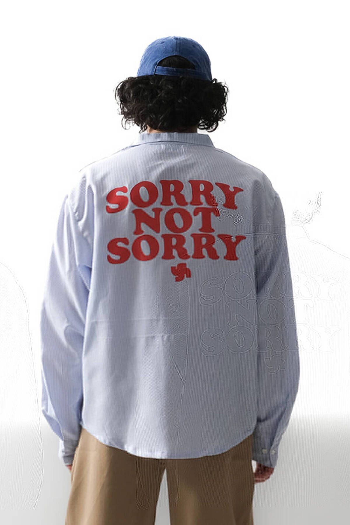 1887CLO Sorry Not Sorry İnce Mavi Çizgili Oversize Gömlek