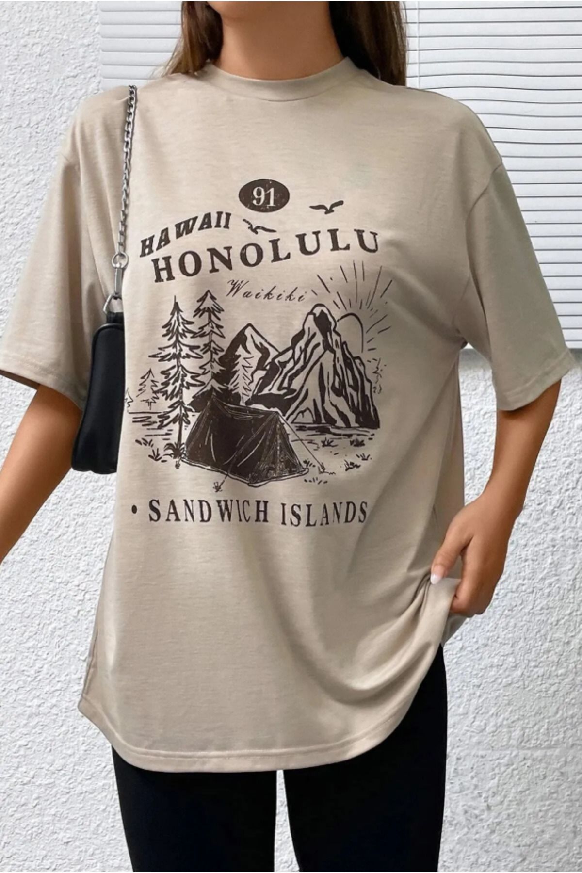 Trend Sizde Unisex Pamuklu Hawaii Ön Baskılı Tasarım Tshirt