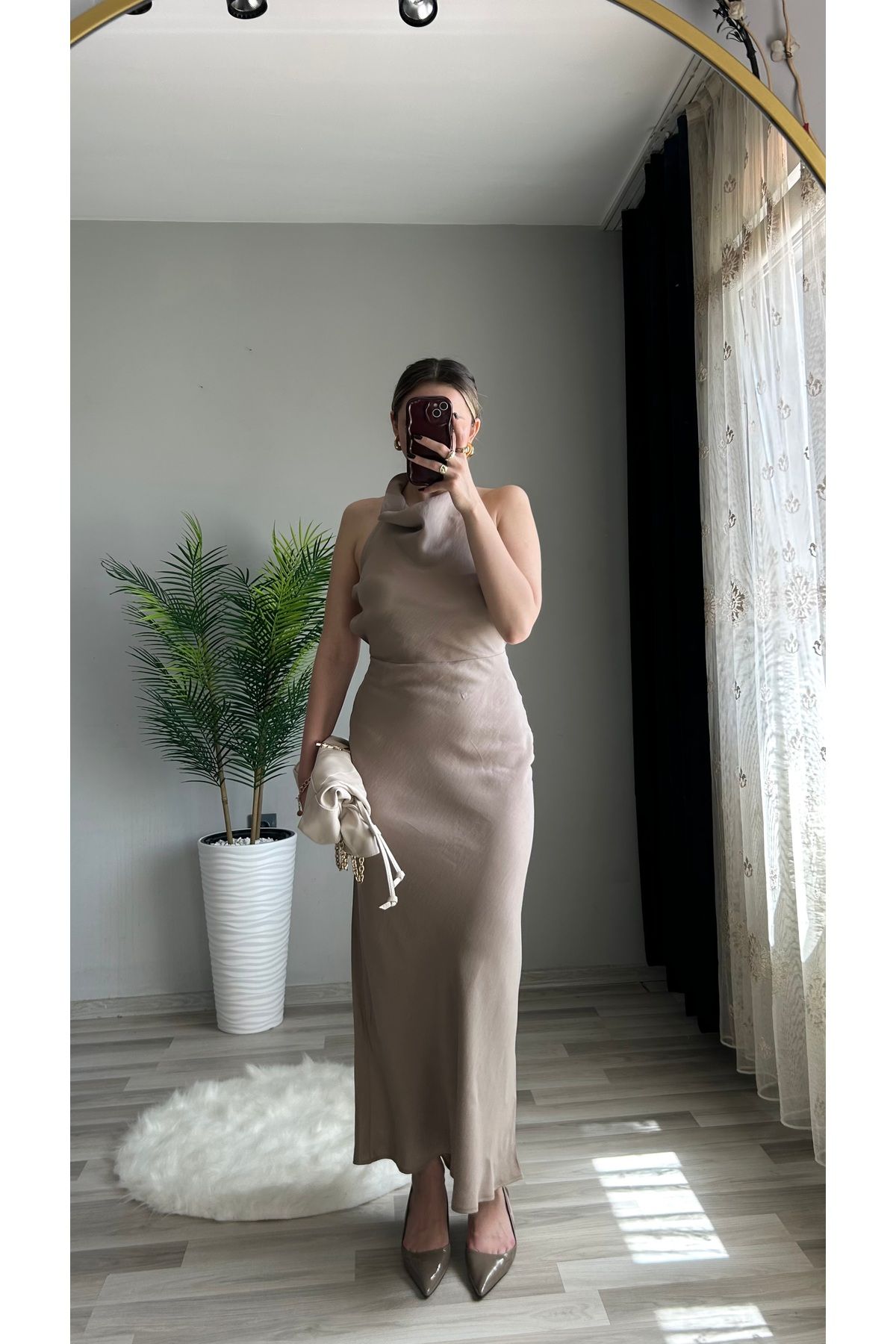 ensbutik Sırt Dekolteli Modal Uzun Elbise