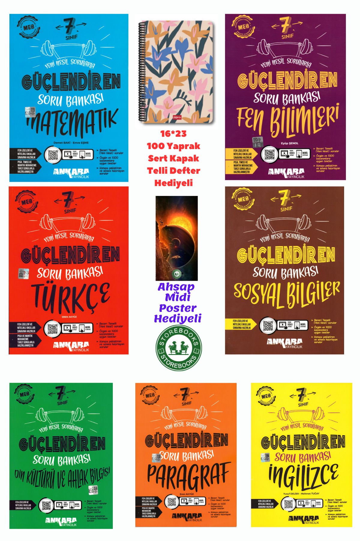 Ankara Yayıncılık 7. Sınıf Güçlendiren Tüm Dersler Soru Bankası Seti+Defter ve Ahşap Poster Hediyeli