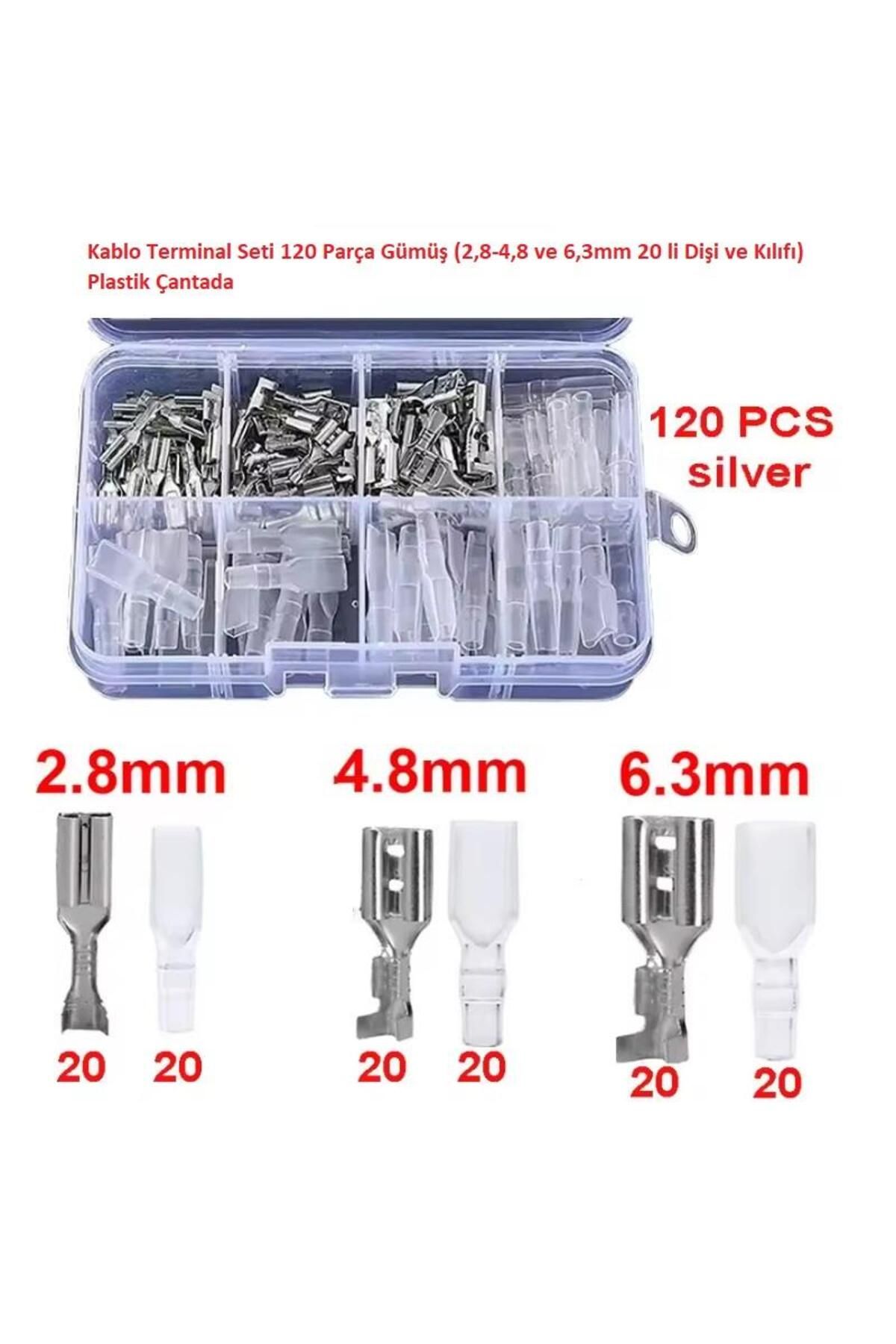 Hatfon Elektronik Kablo Terminal Seti 120 Parça Gümüş ( 2,8-4,8 ve 6,3mm 20 li Dişi ve Kılıfı ) Plastik Çantada