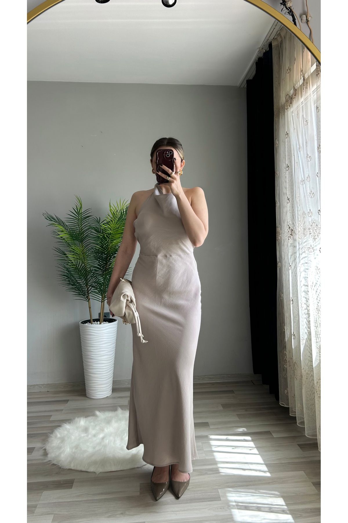 ensbutik Sırt Dekolteli Modal Uzun Elbise