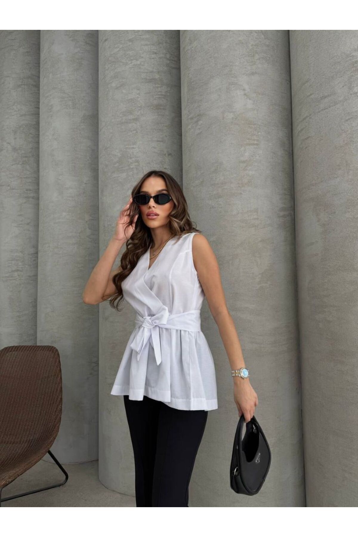 jennyfer garment İTHAL DAKRON KUMAŞ KUŞAKLI BLUZ