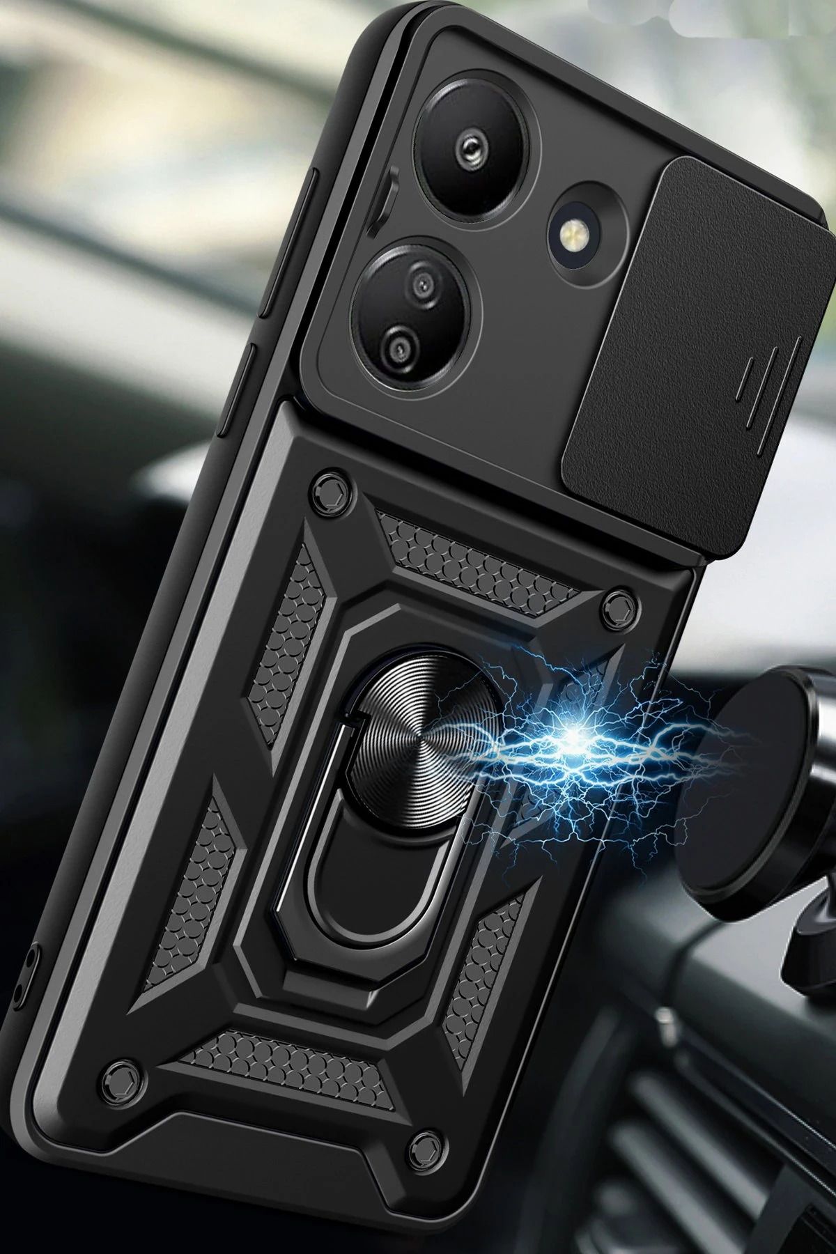 NewFace Xiaomi Redmi 13C Kılıf Pars Lens Yüzüklü Silikon - Yeşil MRAYD