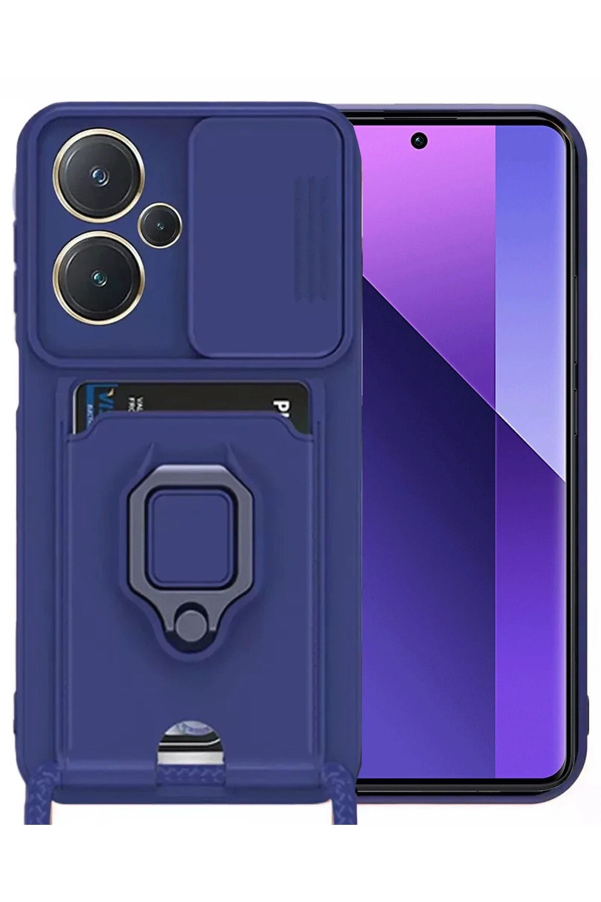 NewFace Xiaomi Redmi Note 13 Pro Plus Kılıf Zuma Kartvizitli Yüzüklü Silikon - Lacivert MRAYD
