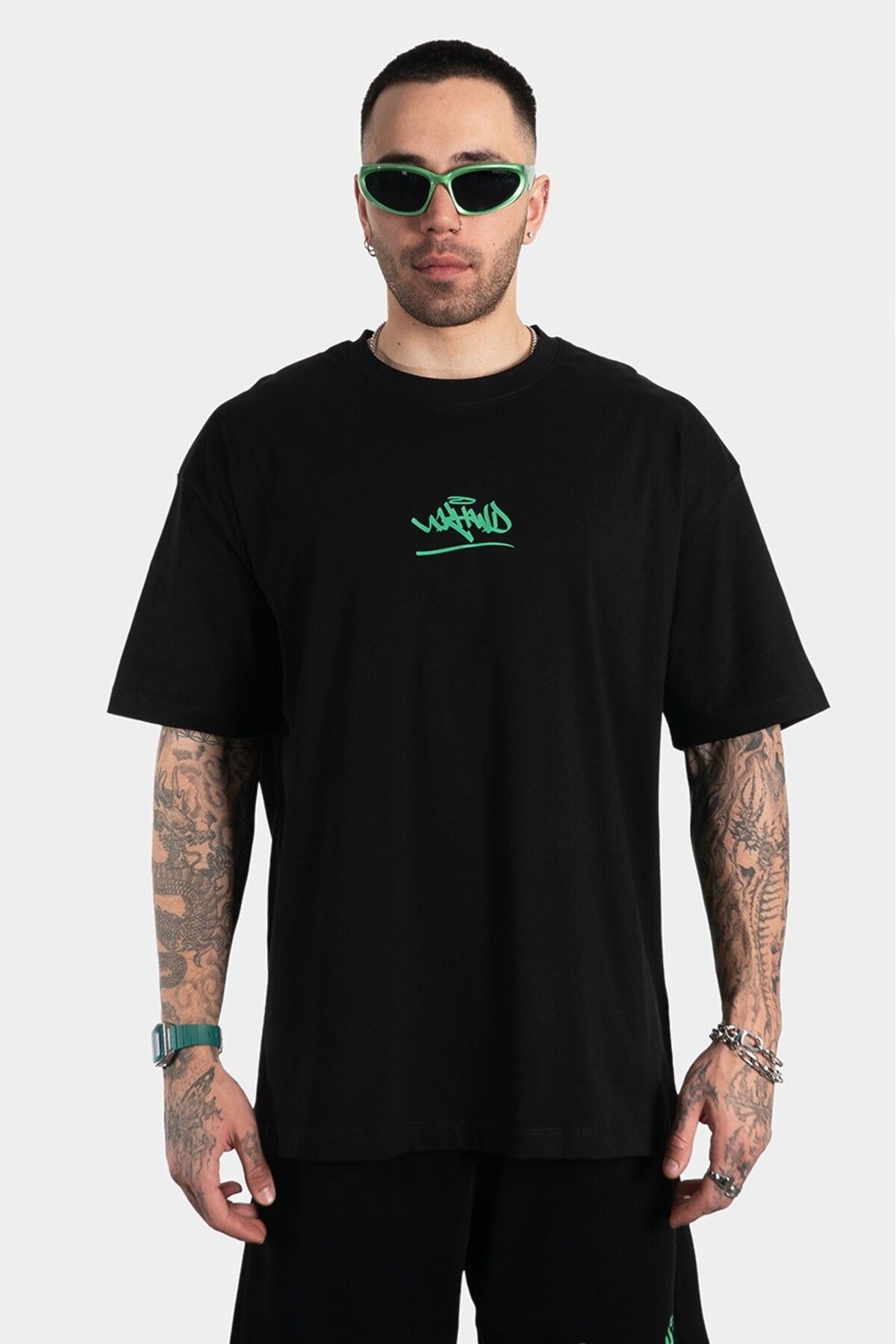 UKHWD SUPPLY Yeşil Classic Graffiti Logo Oversize Erkek Tişört