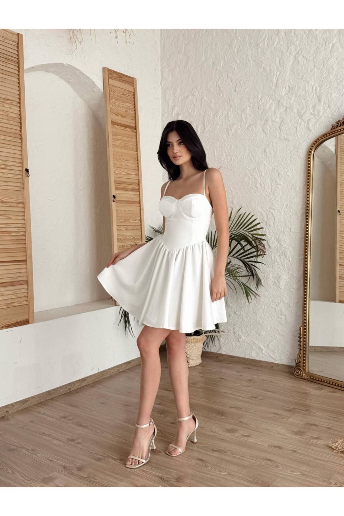 LOKADI Kadın Askılı Mini Astarlı Elbise