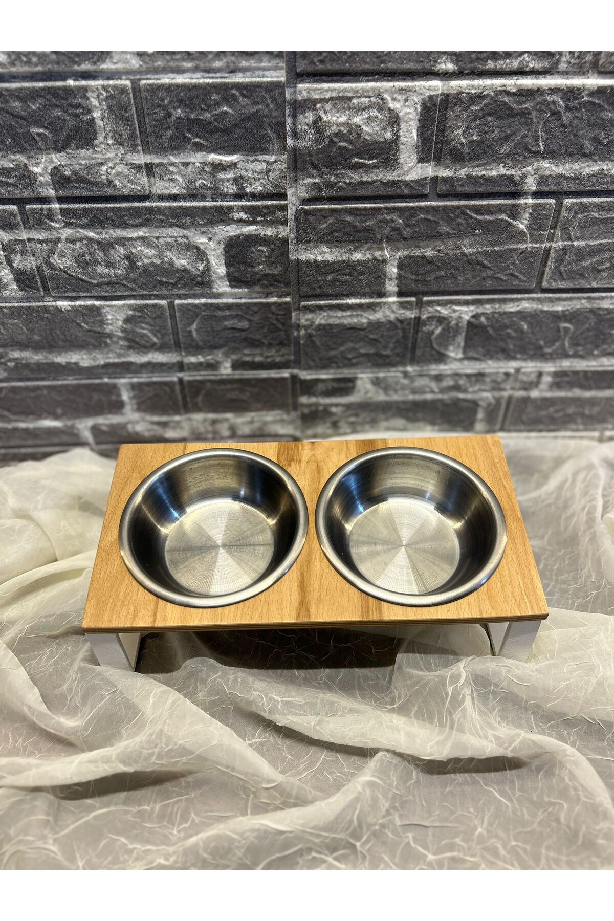 Puppy petshop Doğal Ahşap Görünümlü Modern Mama ve Su Kabı