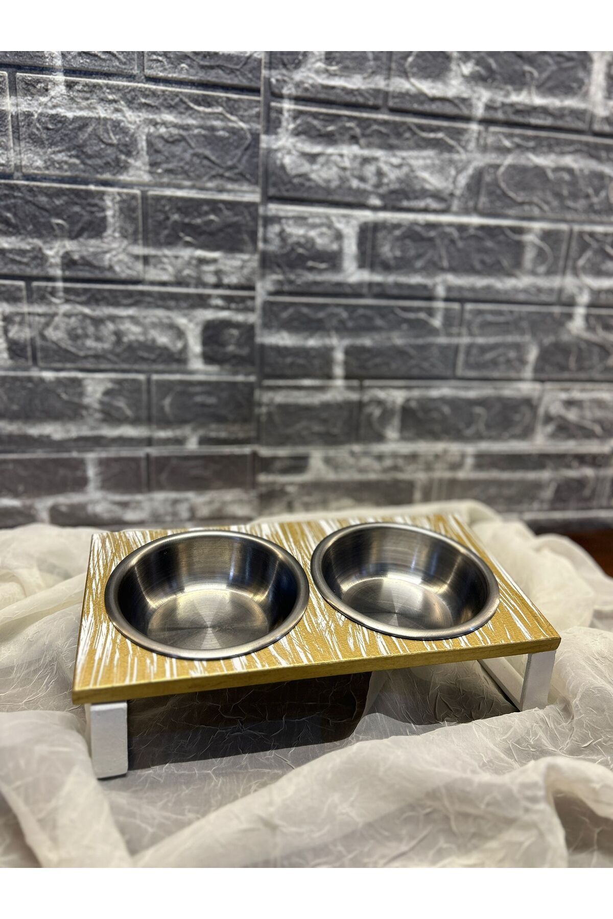 Puppy petshop Beyaz Eskitme Desenli Mama ve Su Kabı