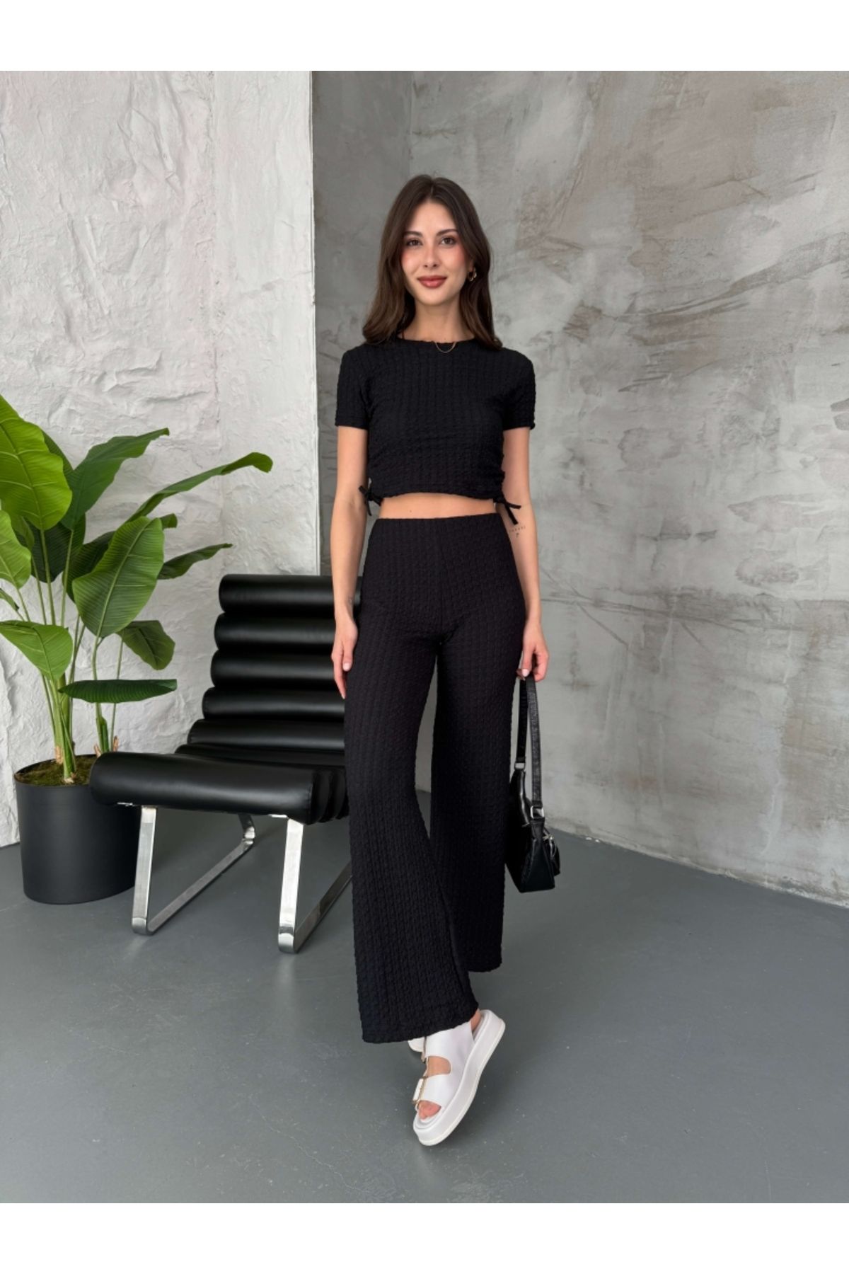 Elif Özbey Butik Siyah Büzgülü Bürümcük Takım