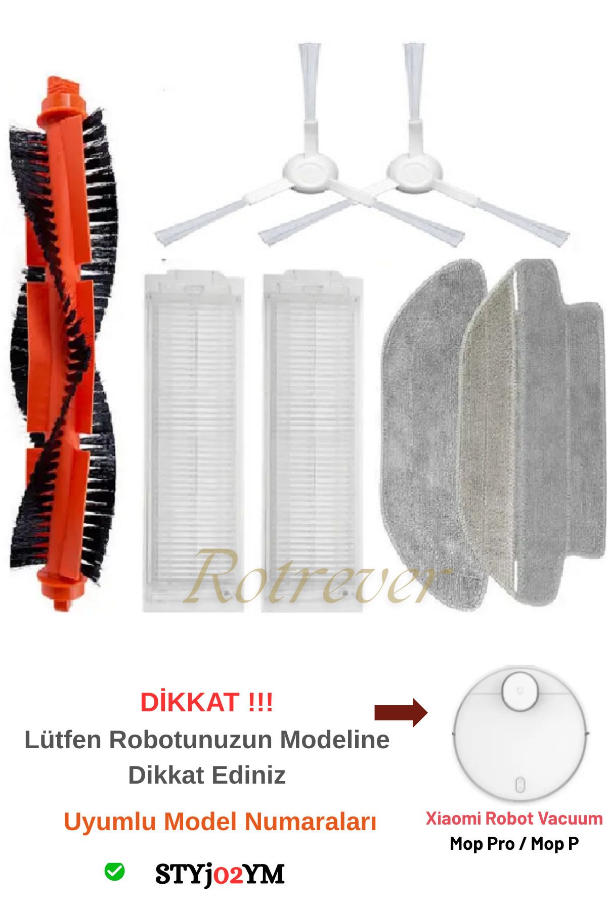 RotRever Xiaomi Robot Vacuum Mop Pro-Vacuum Mop P Model Numarası Stytj02ym Uyumlu Filtre,Fırça Seti