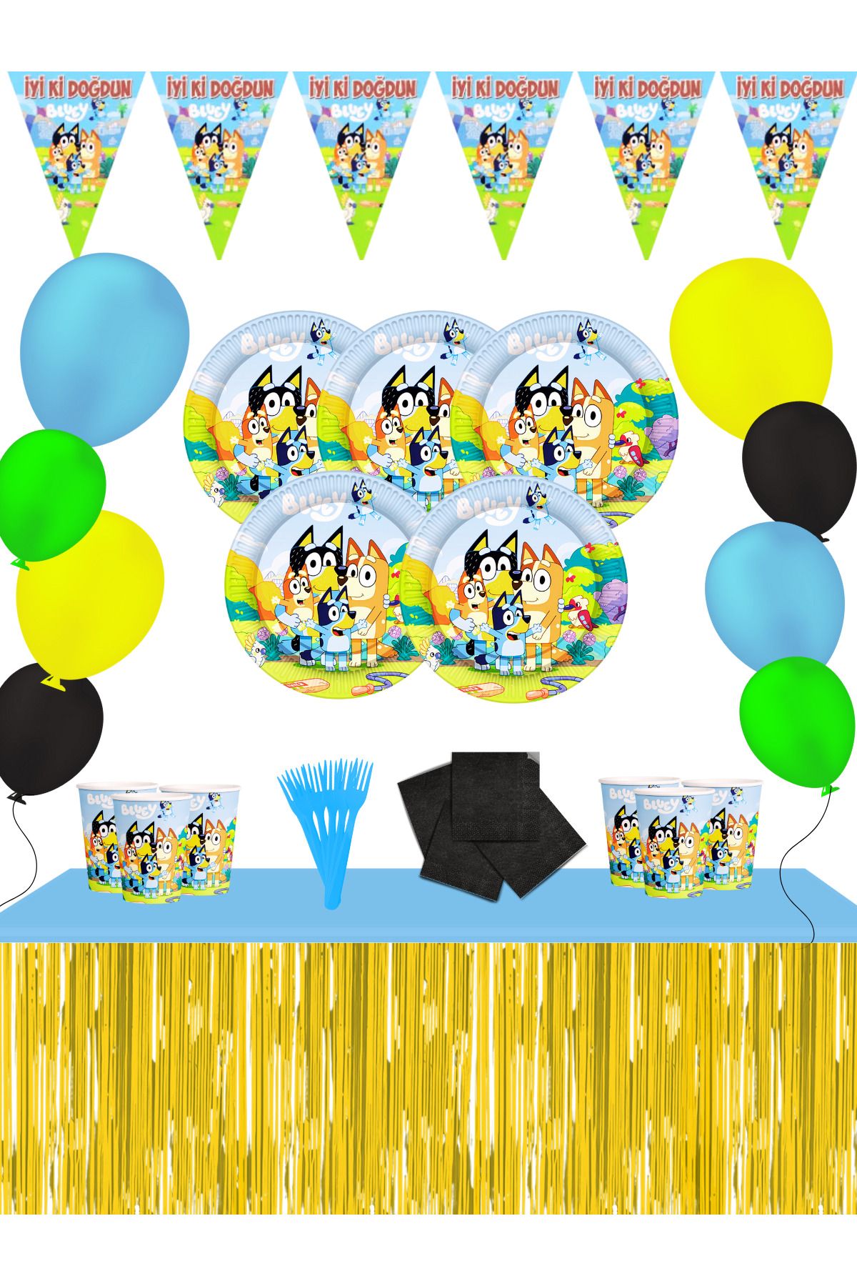 snowparty Bluey Metalize Masa Etekli Doğum Günü Parti Malzemeleri Süsleri Seti