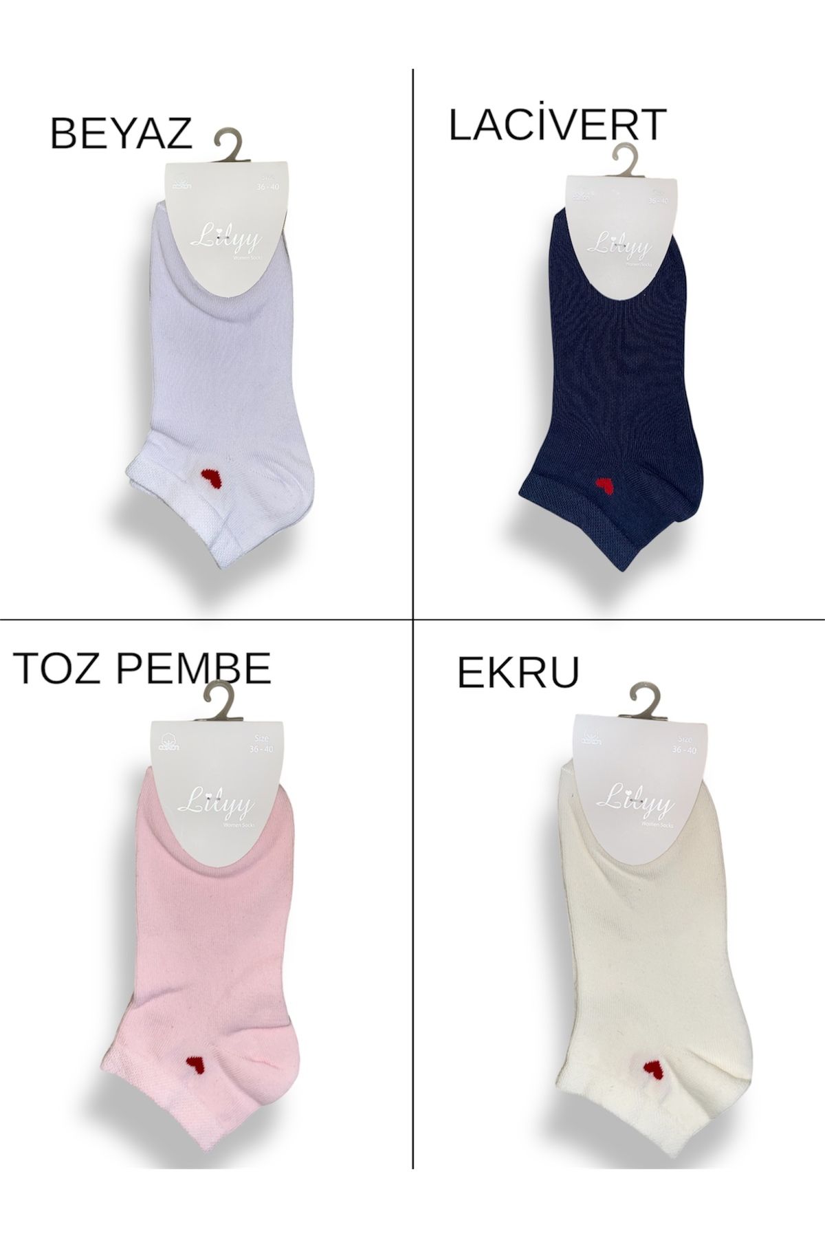 Lilyy Çorap KALP DESENLİ RENKLİ 4 LÜ ÇORAP