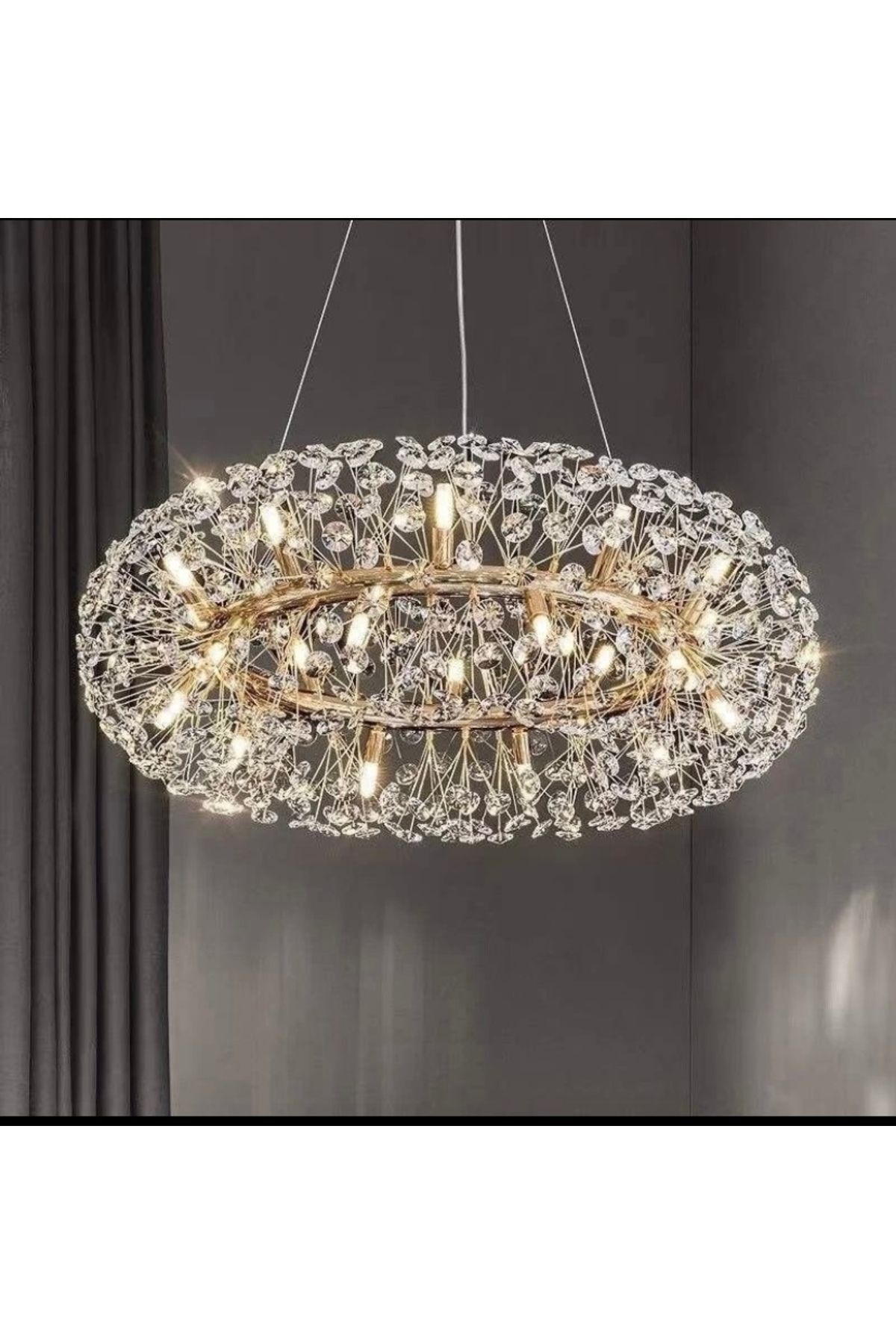 Home Luxury CollectionModern Kristal Taşlı Sarkıt Avize 60Cm Gold Sarı