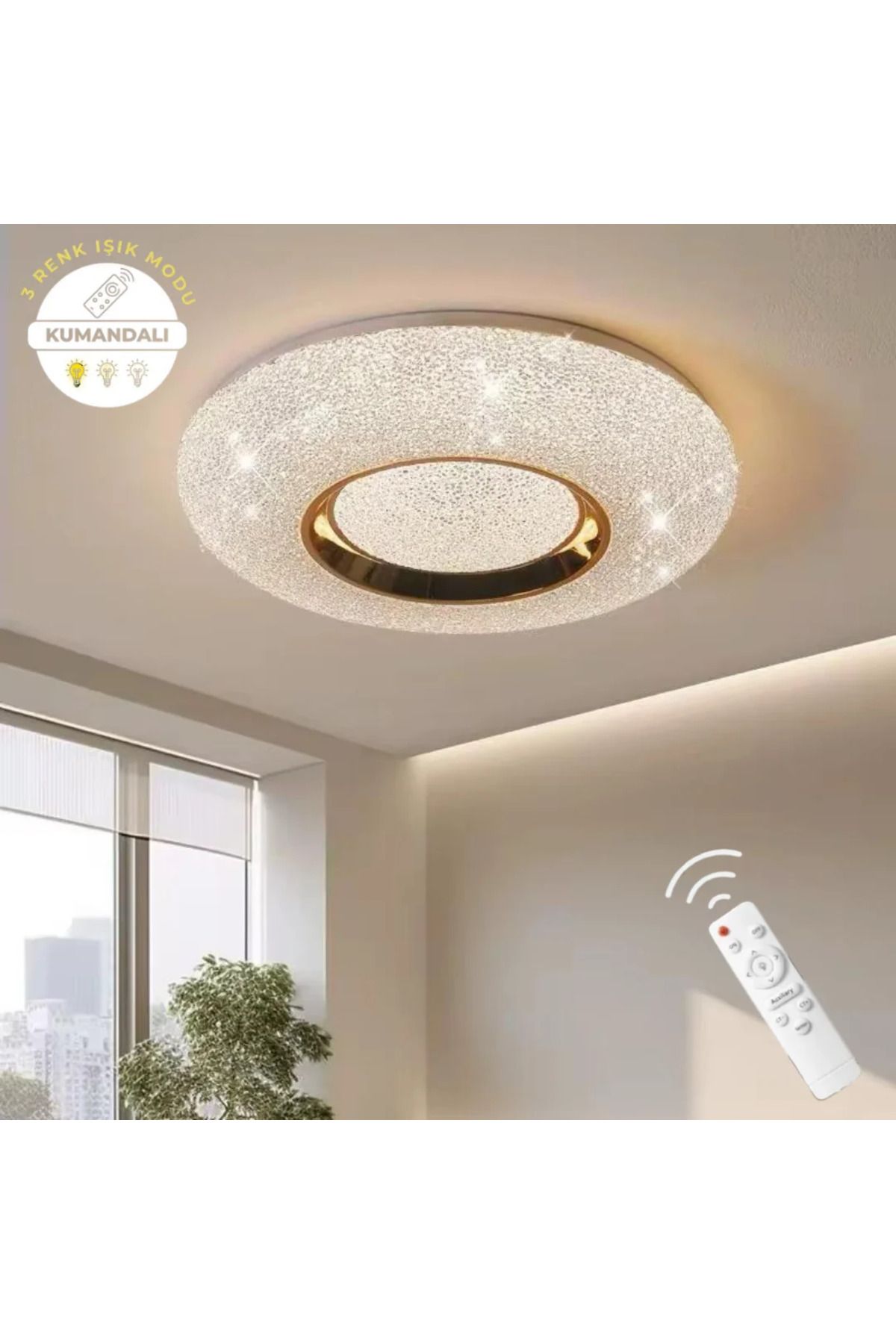 Elektroyou Lara Gold Uzaktan Kumandalı 3 Renk 40 cm Led Avize