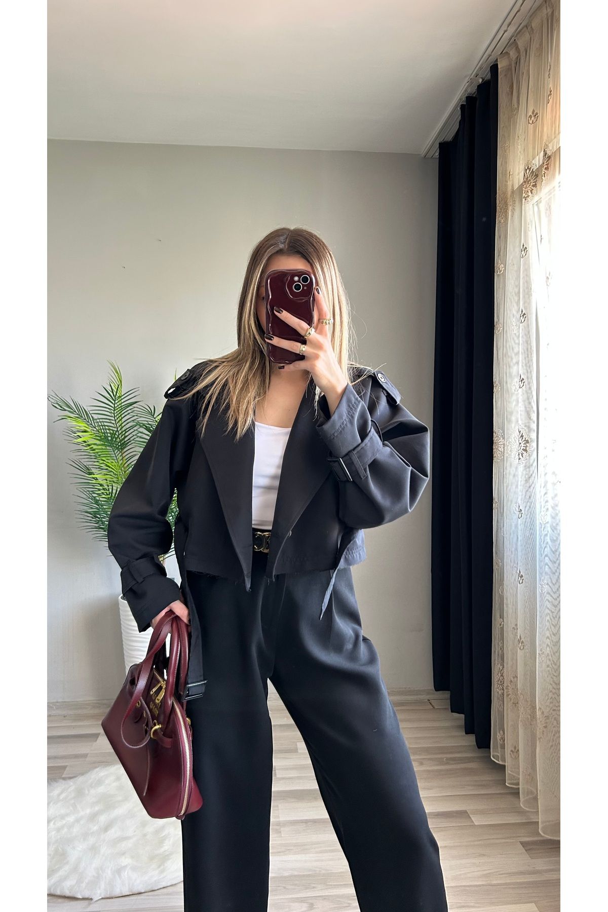 ensbutik Kısa Crop Trenç Ceket