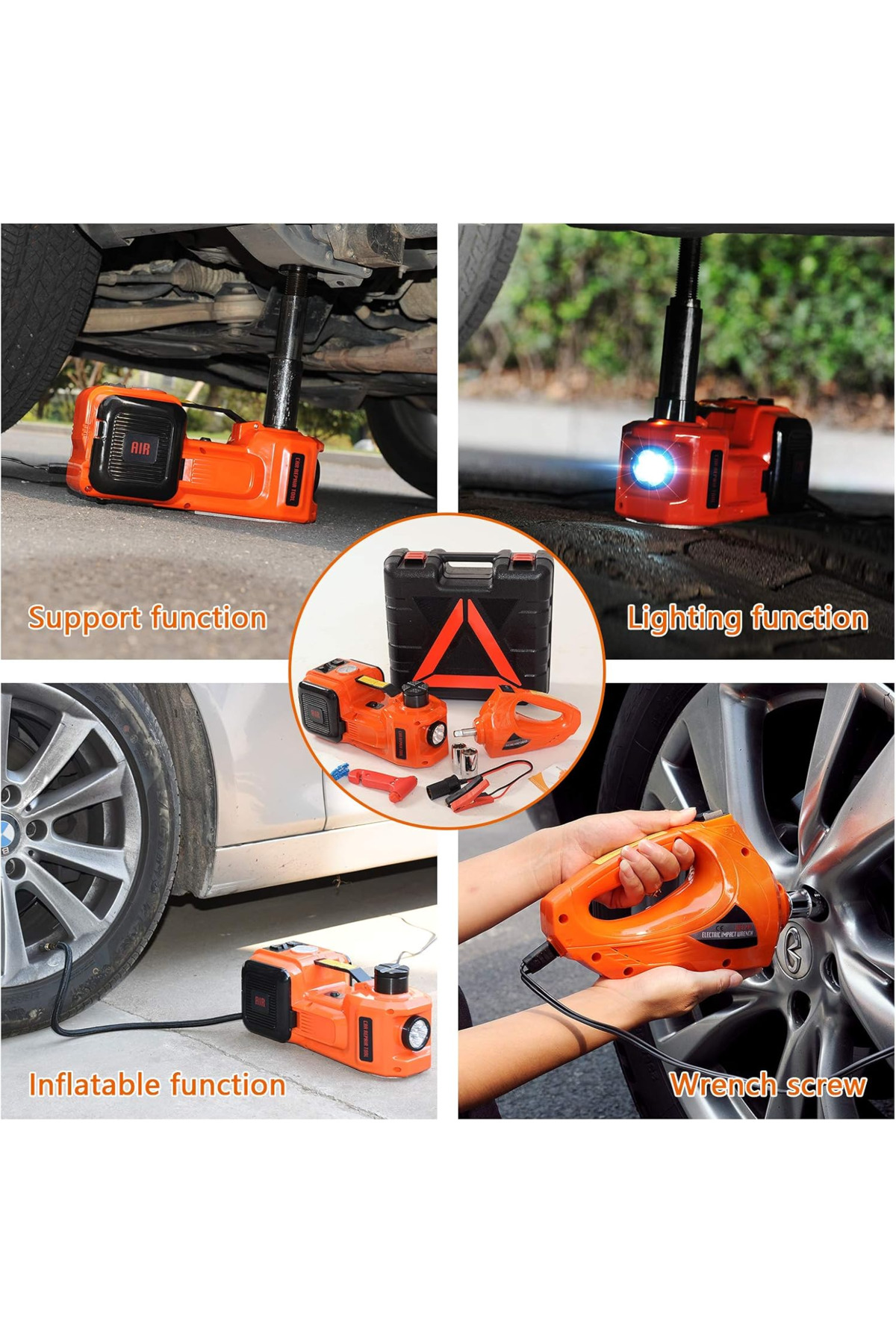 رافعة سيارة سعة 5 أطنان مع ضاغط هواء مدمج، مفتاح ربط كهربائي، أدوات سيارة مزودة بإضاءة LED، آمنة