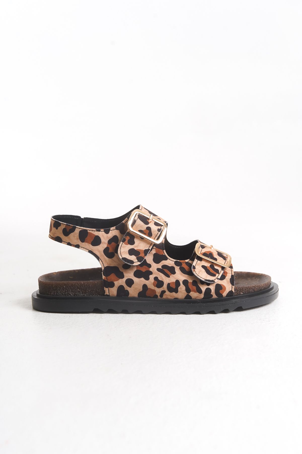 BAKGİY Leopar Kadın Kemerli Kaymaz Çift Tabanlı Sandalet BG1165-123-0001