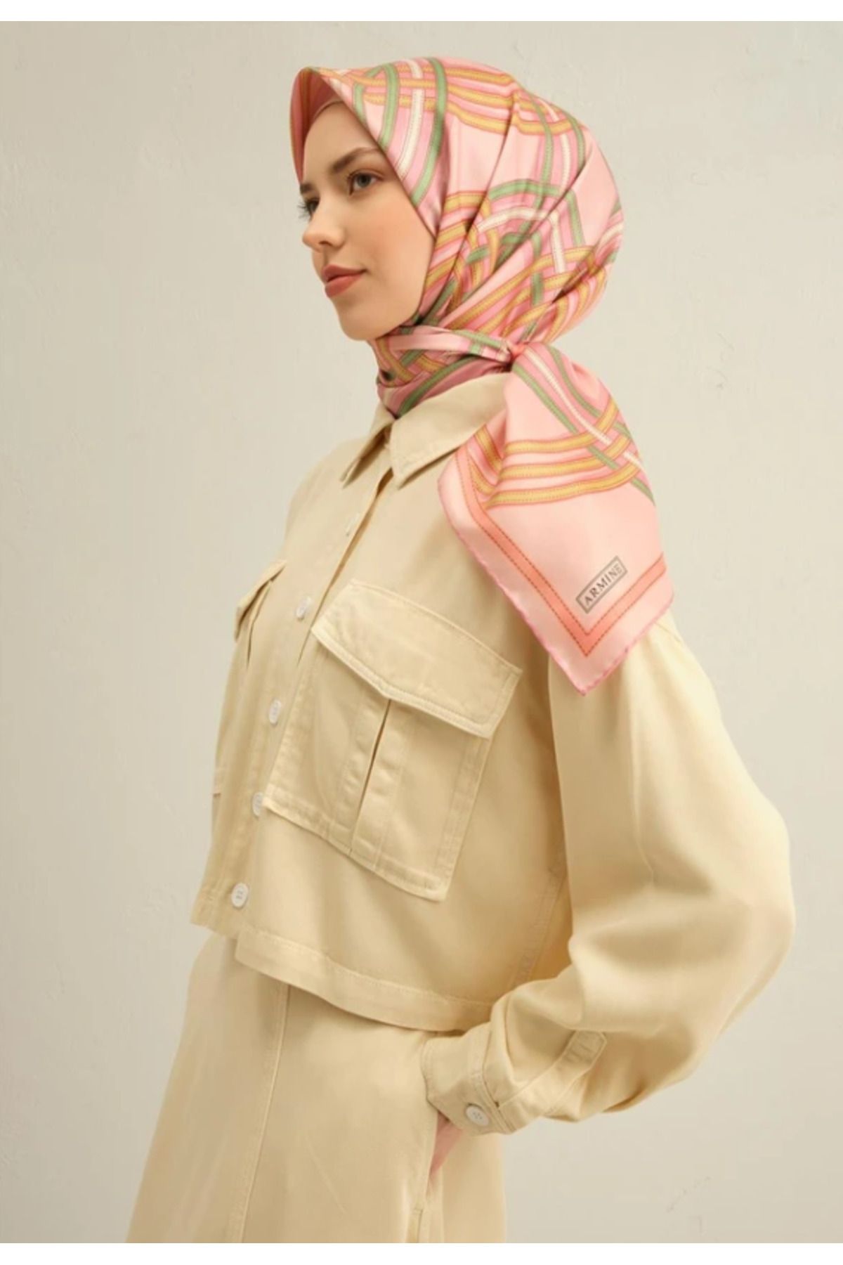 Armine Sura İpek Eşarp 9333-06 Pembe Karışık Desen
