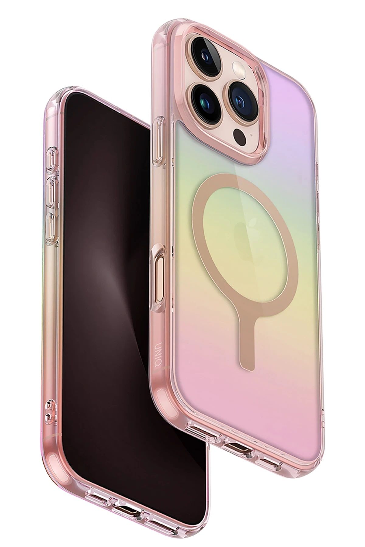 uniq Apple iPhone 16 Pro Max Iridescia Magsafe Kapak - Pembe Rainbow