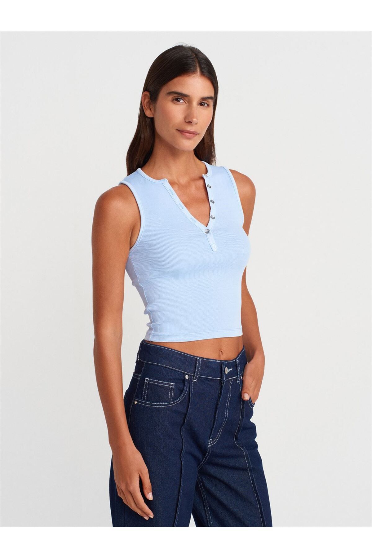 Dilvin Yıkama Efektli Crop Top