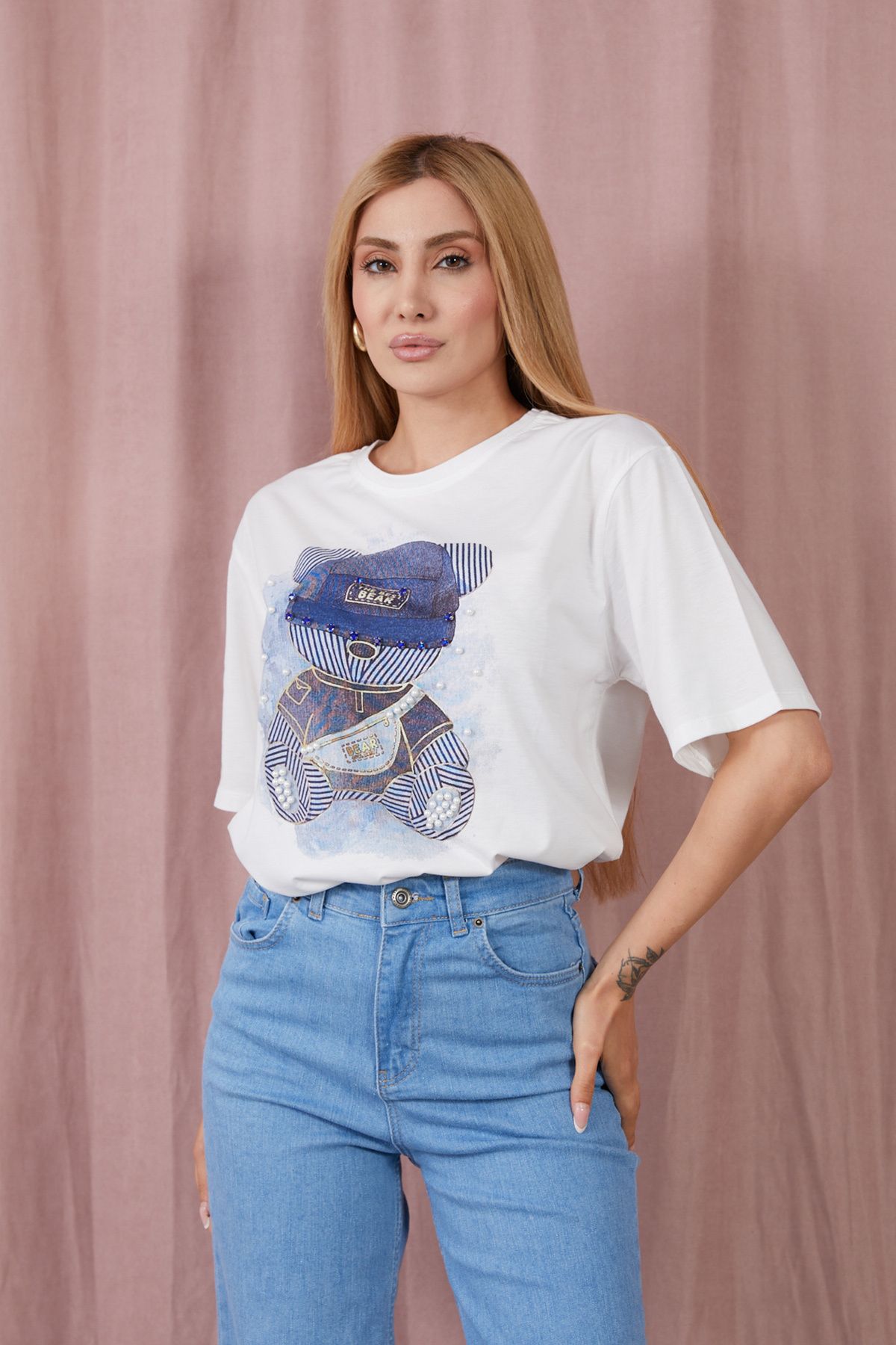 DPARİS Ayıcık Baskılı Taşlı T-shirt