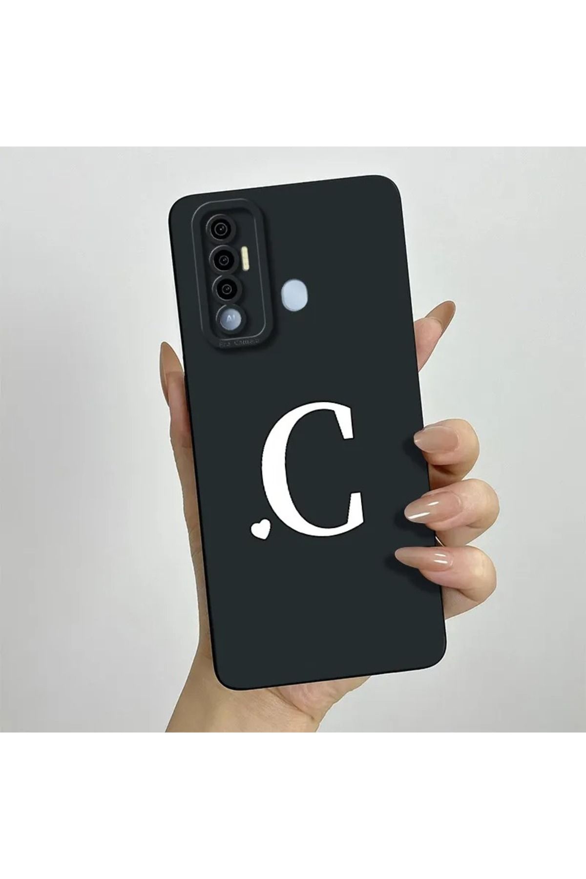 Rotaks Tecno Spark 7 Pro Uyumlu Harfli Taç Baskılı Kişiye Özel Silikon Telefon Kılıfı - C