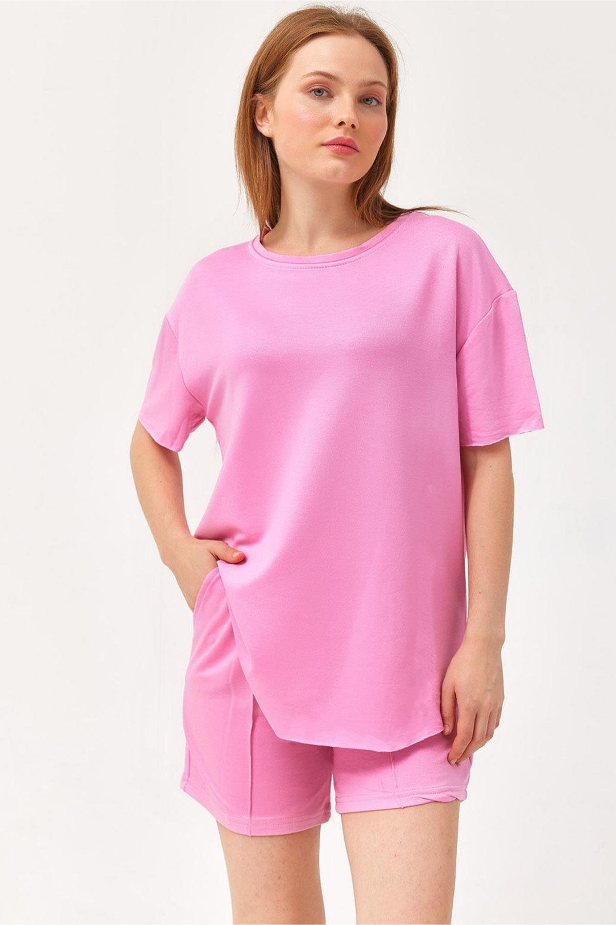 İKLİM LİFE Üst Oval Tshirt Alt Çımalı Cepli Şort Takım