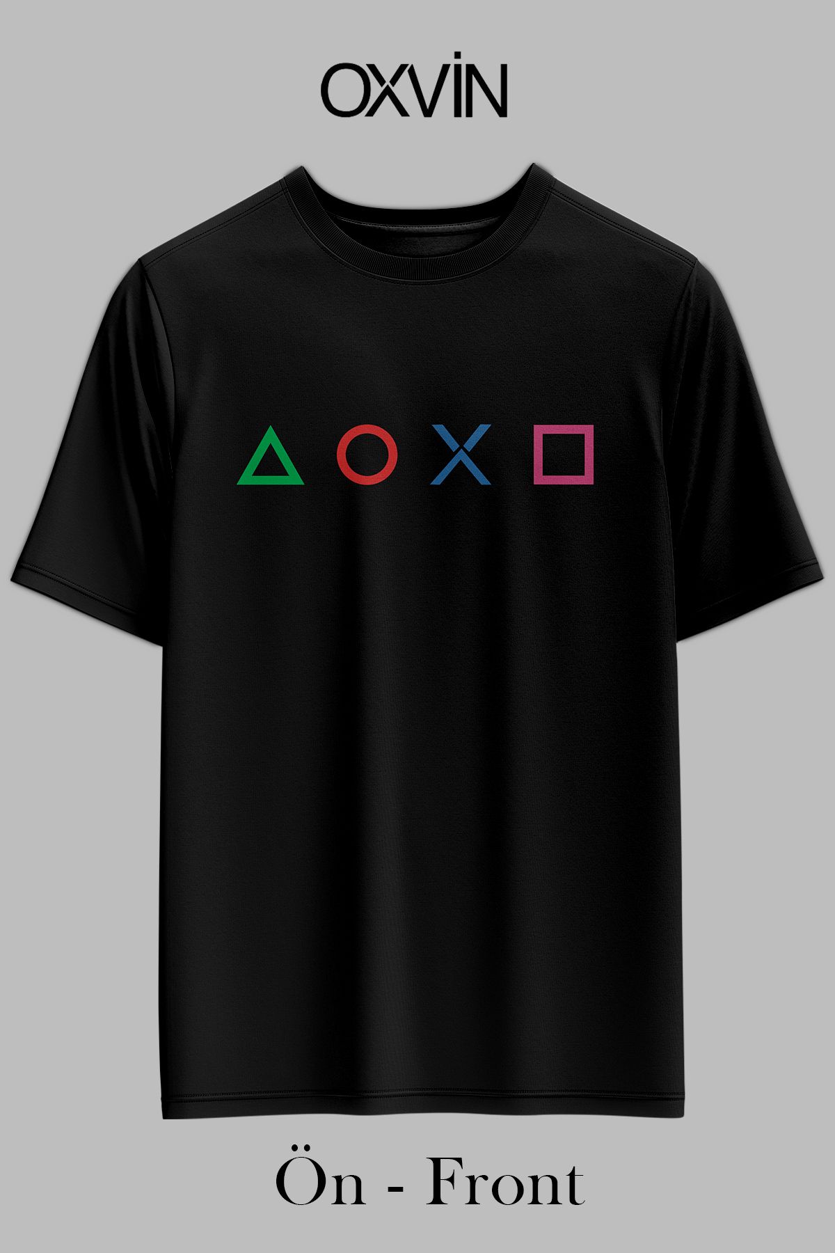 OXVİN Yatay Geometerik Baskılı OVERSİZE Unisex T-Shirt (BOL KALIP)